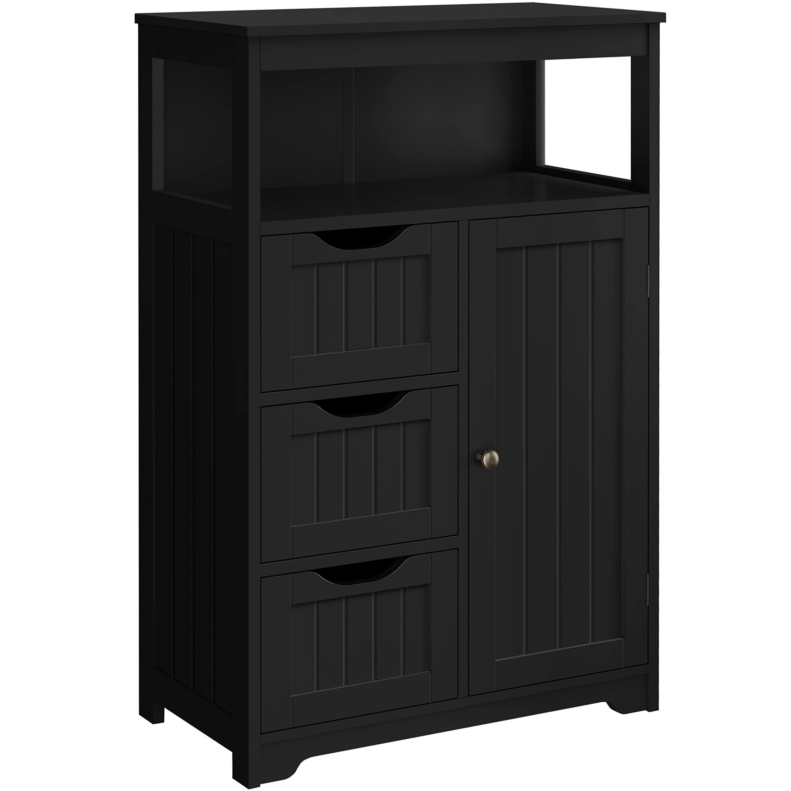Yaheetech 3-Tier Wooden Bathroom Floor Cabinet - Freestanding Storage Organizer for Bathroom, Living Room, Bedroom - Black (Perfect for Towels, Toiletries & Home Decor Storage)