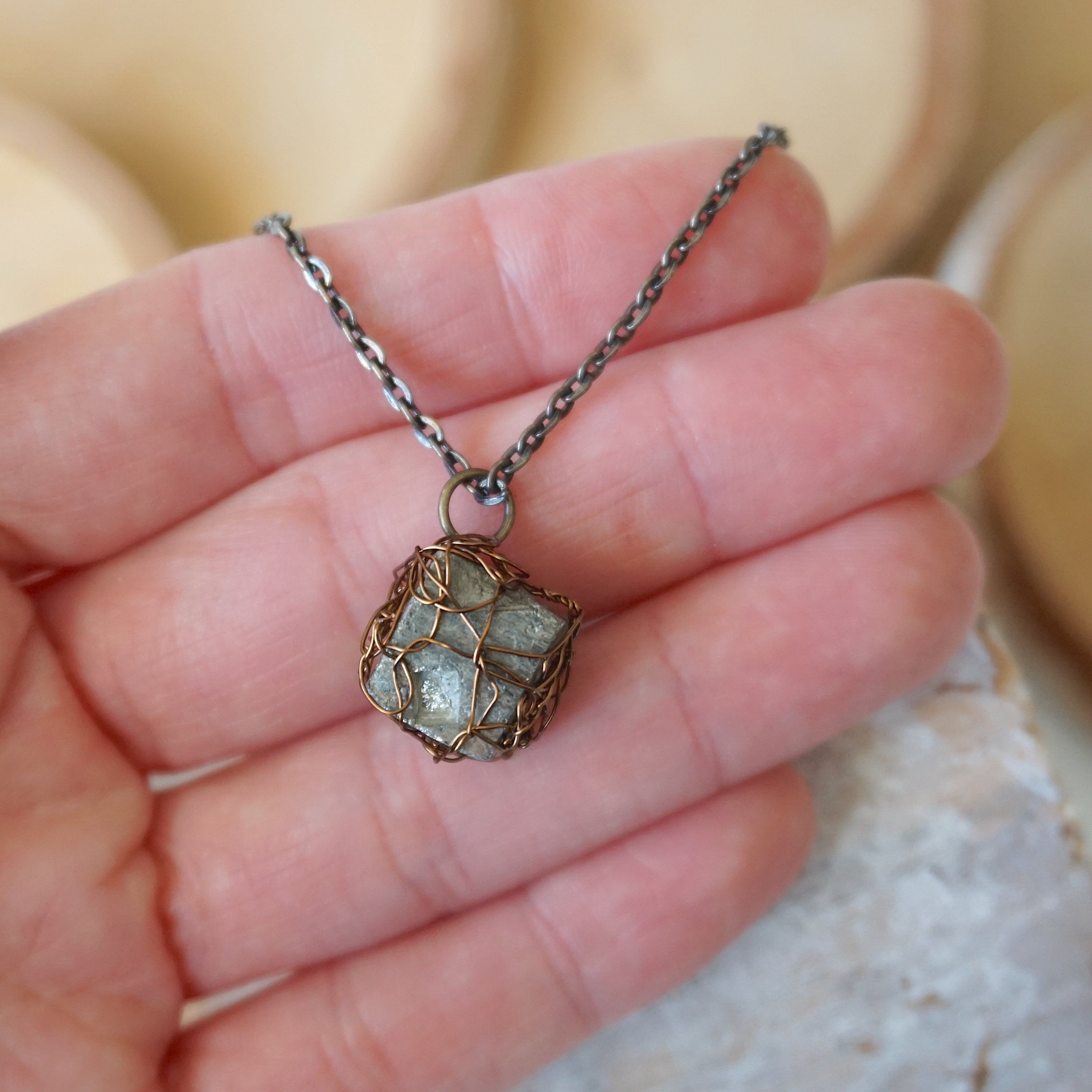 Wire Wrapped Raw Pyrite Crystal Necklace - Natural Stone Jewelry for Women - Perfect for Boho Style, Spiritual Healing & Everyday Wear