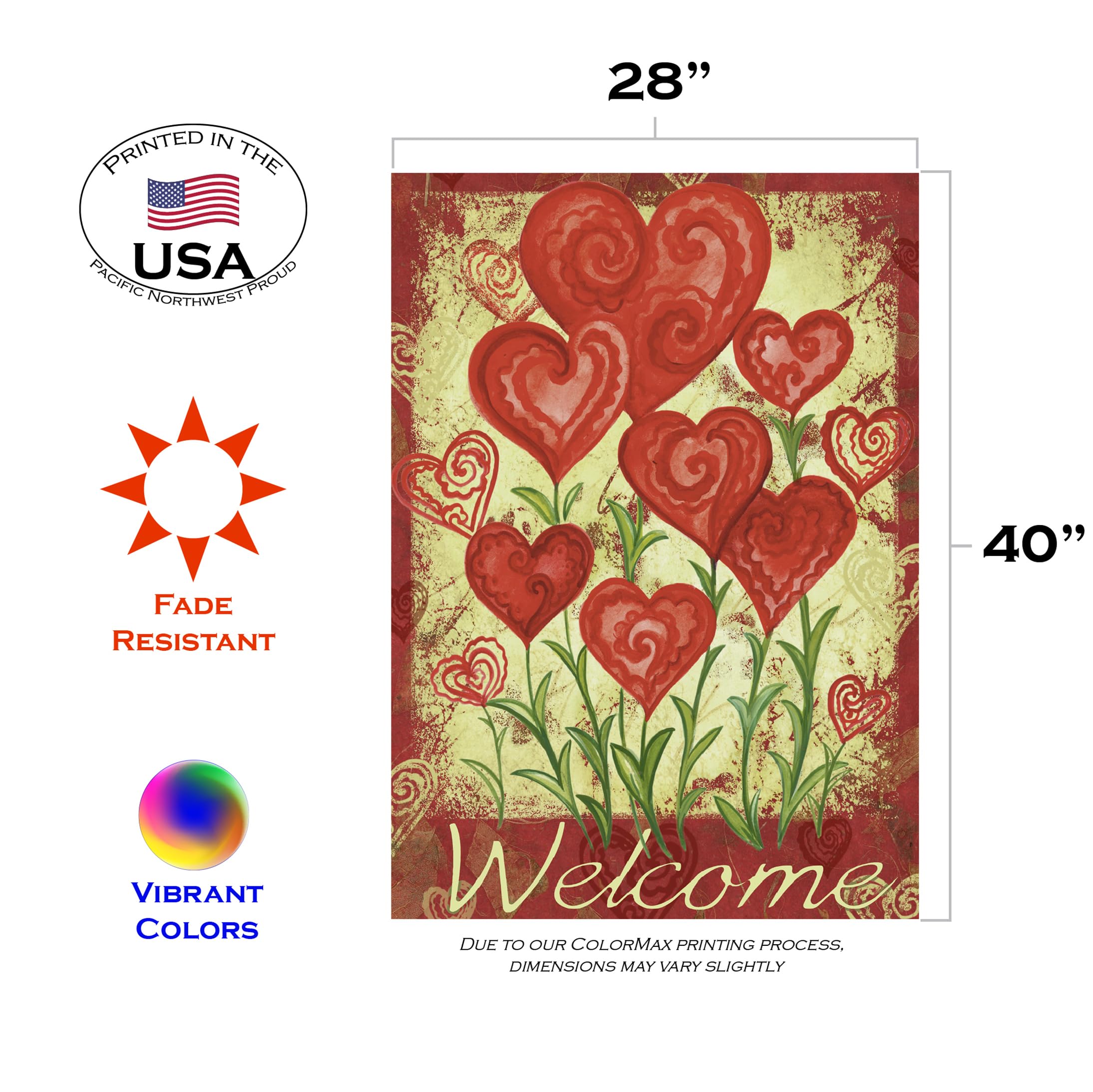 Toland Home Garden 102585 Double Sided Valentine's Day Garden Flag - 28x40 Inch Outdoor Yard Decoration with Heart Design - Perfect for Front Porch, Lawn, and Seasonal Holiday Decor