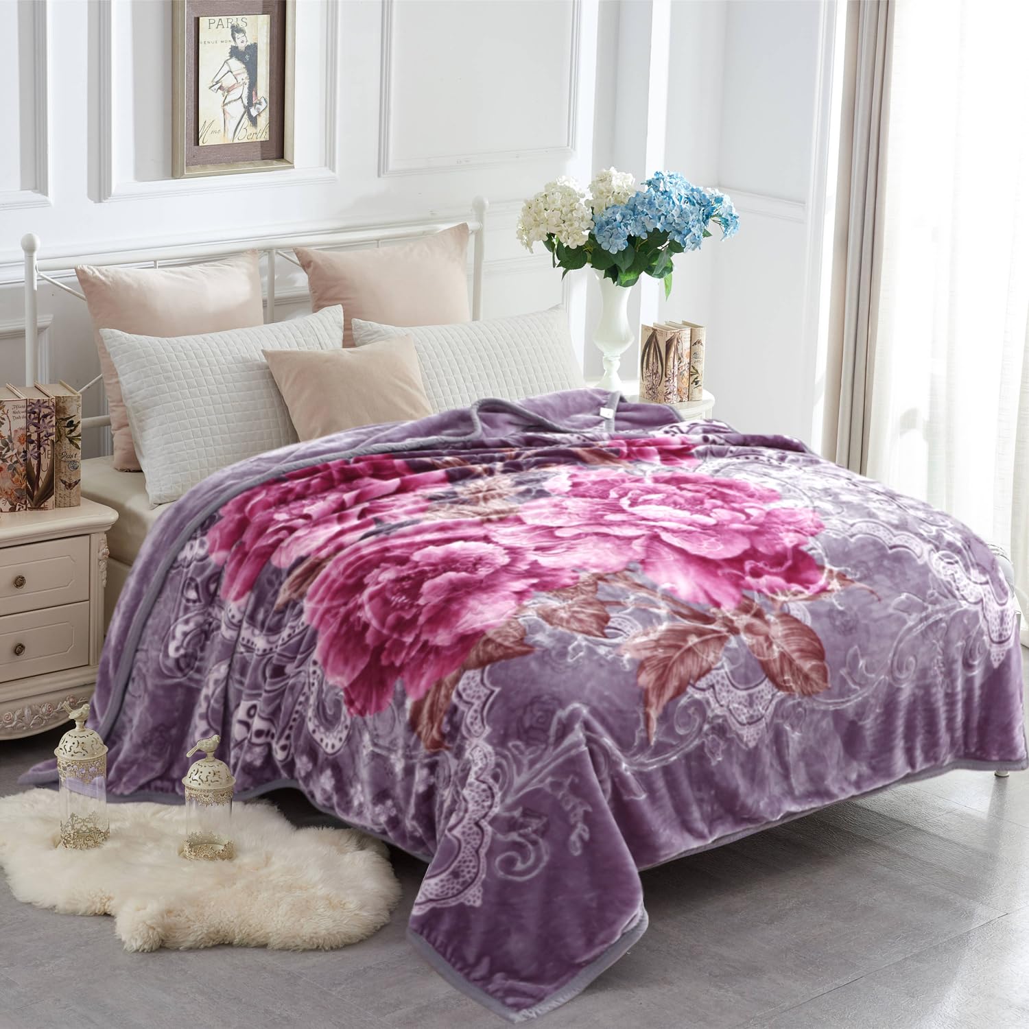 JYK 5 LB Korean Mink Fleece Blanket Queen Size - Ultra Soft Reversible 2-Ply 520GSM Plush Blanket for Winter Warmth (75