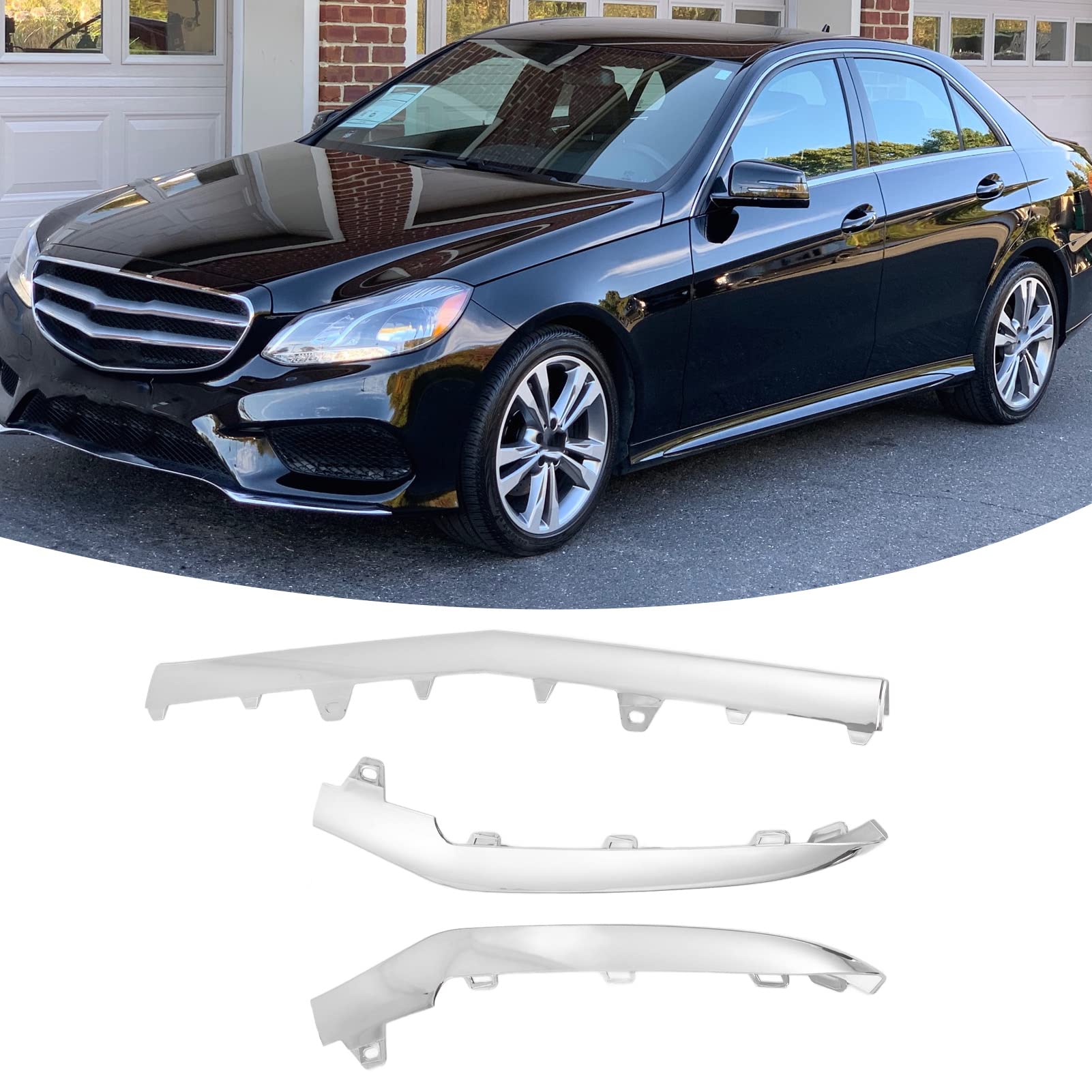 KIMISS Chrome Alloy Front Bumper Trim Moulding for Mercedes E-Class W212 Sport Facelift (2014-2016) - A2128852774, 2128852674 - Perfect for Car Upgrades & Luxury Styling