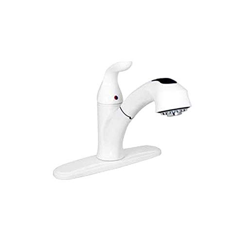 8 Inch Single Lever Pull-Out Spray Kitchen Faucet in White - Modern Design for Easy Dishwashing & Food Prep