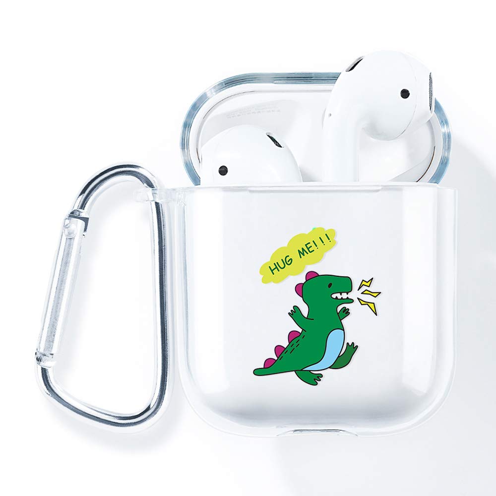 Dinosaur Cute Clear AirPods 2 Case - Compatible with Apple AirPods 2nd Generation | Wireless & Wired Charging | Anti-Drop Protection | Includes Carabiner Clip | Perfect for School, Travel & Outdoor Activities