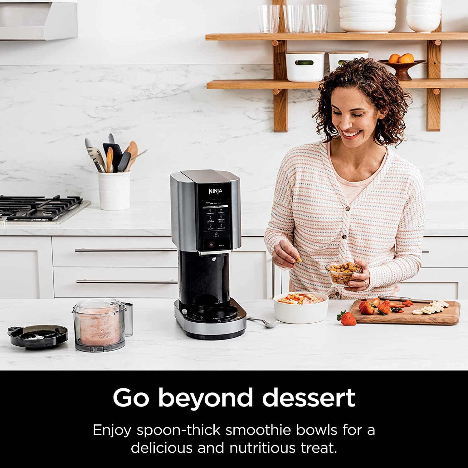 Ninja NC301 CREAMi Ice Cream Maker - 7 One-Touch Programs for Gelato, Sorbet, Milkshakes & Smoothie Bowls | Includes 2 Pint Containers with Lids | Compact & Kid-Friendly | Perfect for Home Desserts, Parties & Healthy Snacks