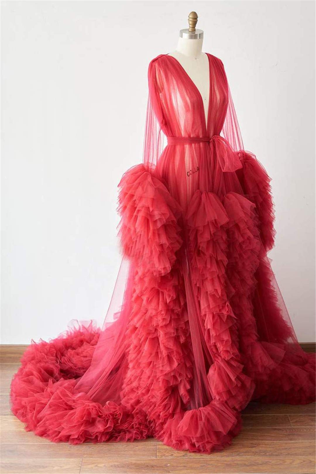 Elegant Tulle Robe Long Lingerie Bridal Dressing Gown - Puffy Nightgown for Wedding, Boudoir Photoshoot & Romantic Occasions