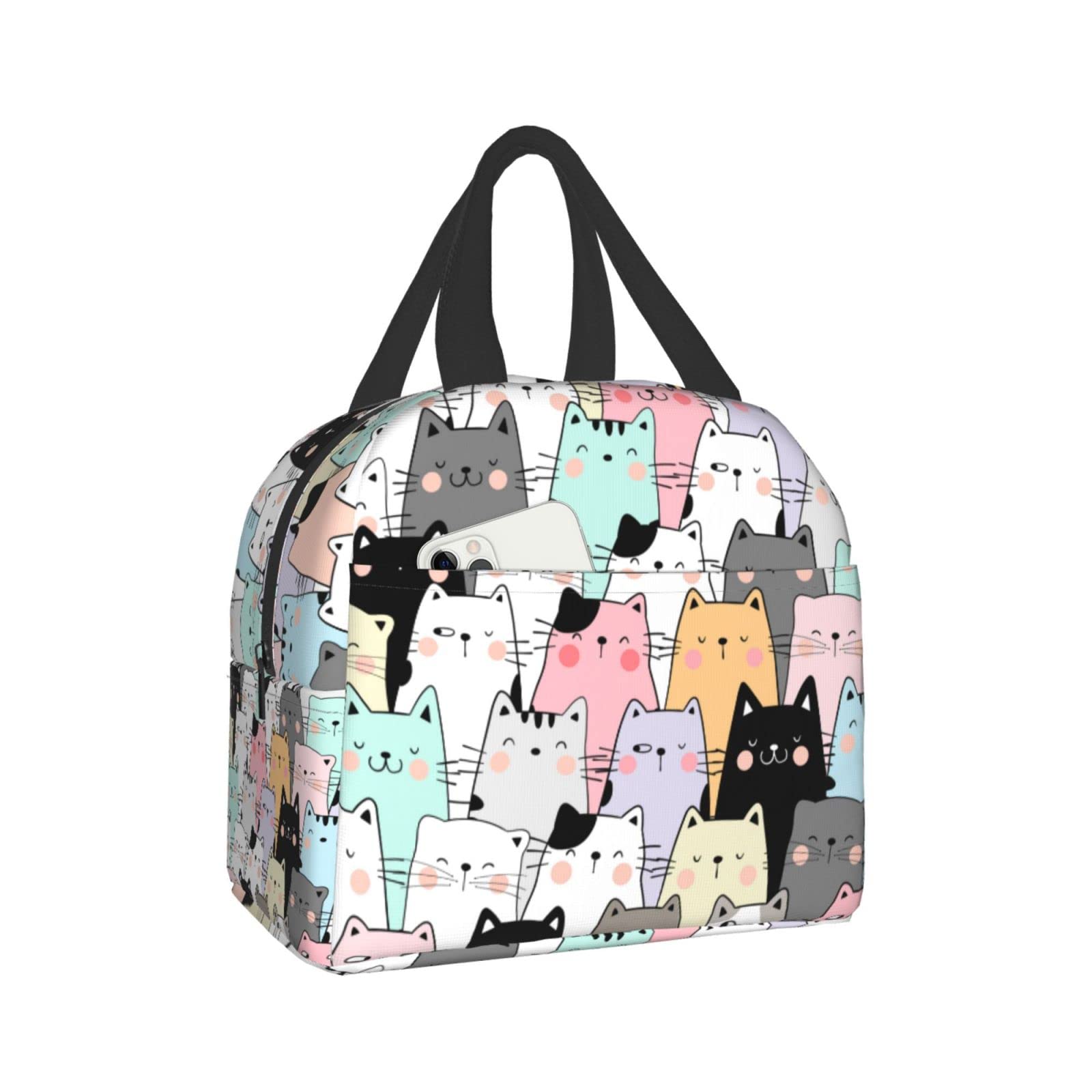 Stylish Kawaii Cat Pattern Insulated Lunch Box - Reusable Bento Bag for Work, Picnic & Shopping - Eco-Friendly Cooler Tote for Adults & Kids - Perfect for Office, School & Outdoor Activities