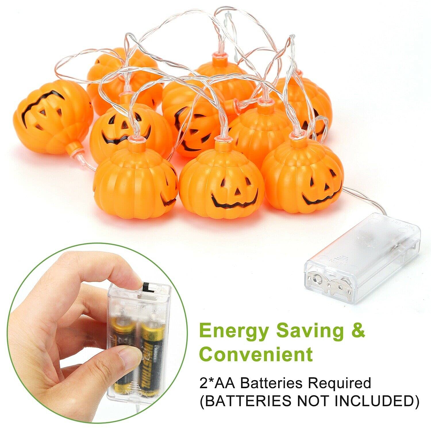 10 LED Pumpkin String Lights - Halloween Party Decorations, Christmas Lantern Lamp, 1.5m Warm White LED Lights for Home, Garden & Festival Decor (Perfect for Halloween, Christmas & Outdoor Parties)
