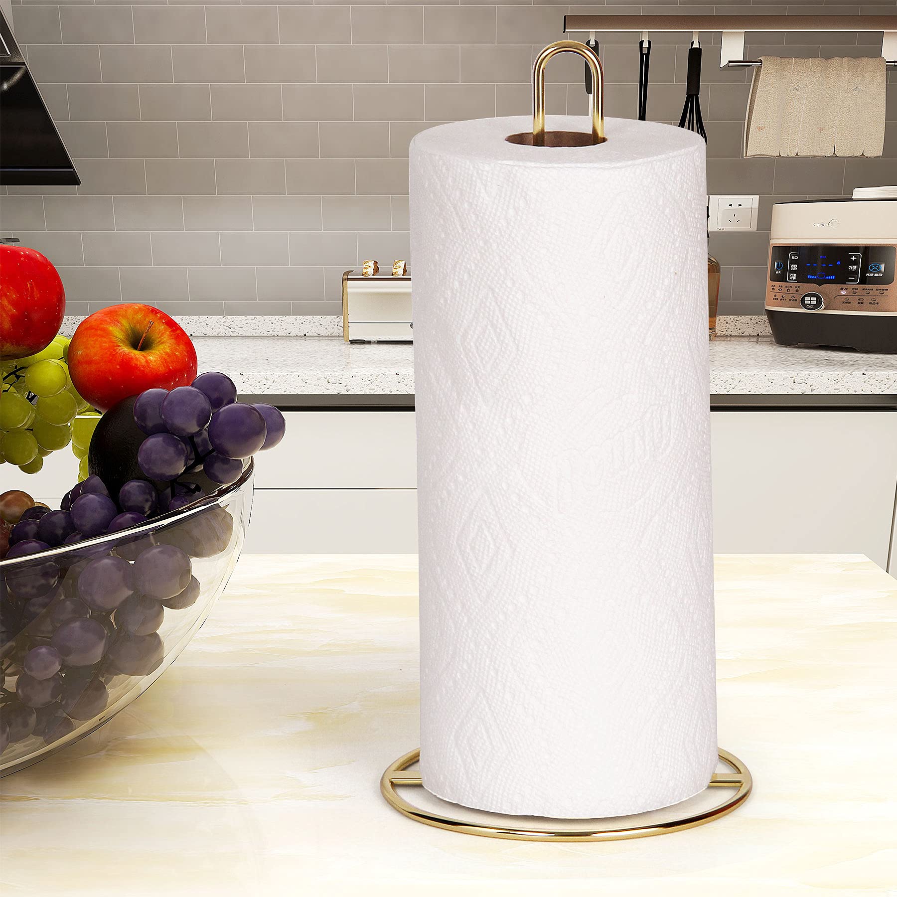 OBODING Gold Paper Towel Holder - Countertop Kitchen Organizer for Standard & Large Rolls | Durable Metal Towel Stand for Kitchen, Bathroom, Office & RV Use (Gold)