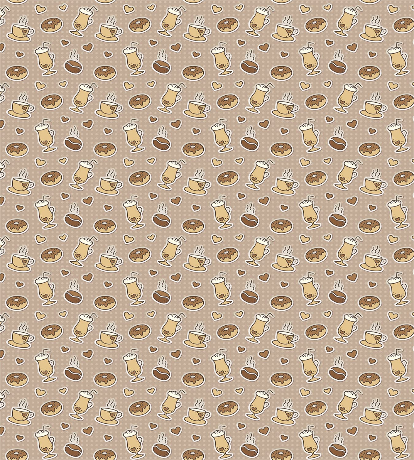 Lunarable Coffee Themed Duvet Cover Set - Polka Dot Hearts, Cups & Donuts Doodle Design - 2 Duvet Covers & 4 Pillowcases - 2 Pack California King Size in Brown/Taupe - Perfect for Coffee Lovers' Bedroom Decor