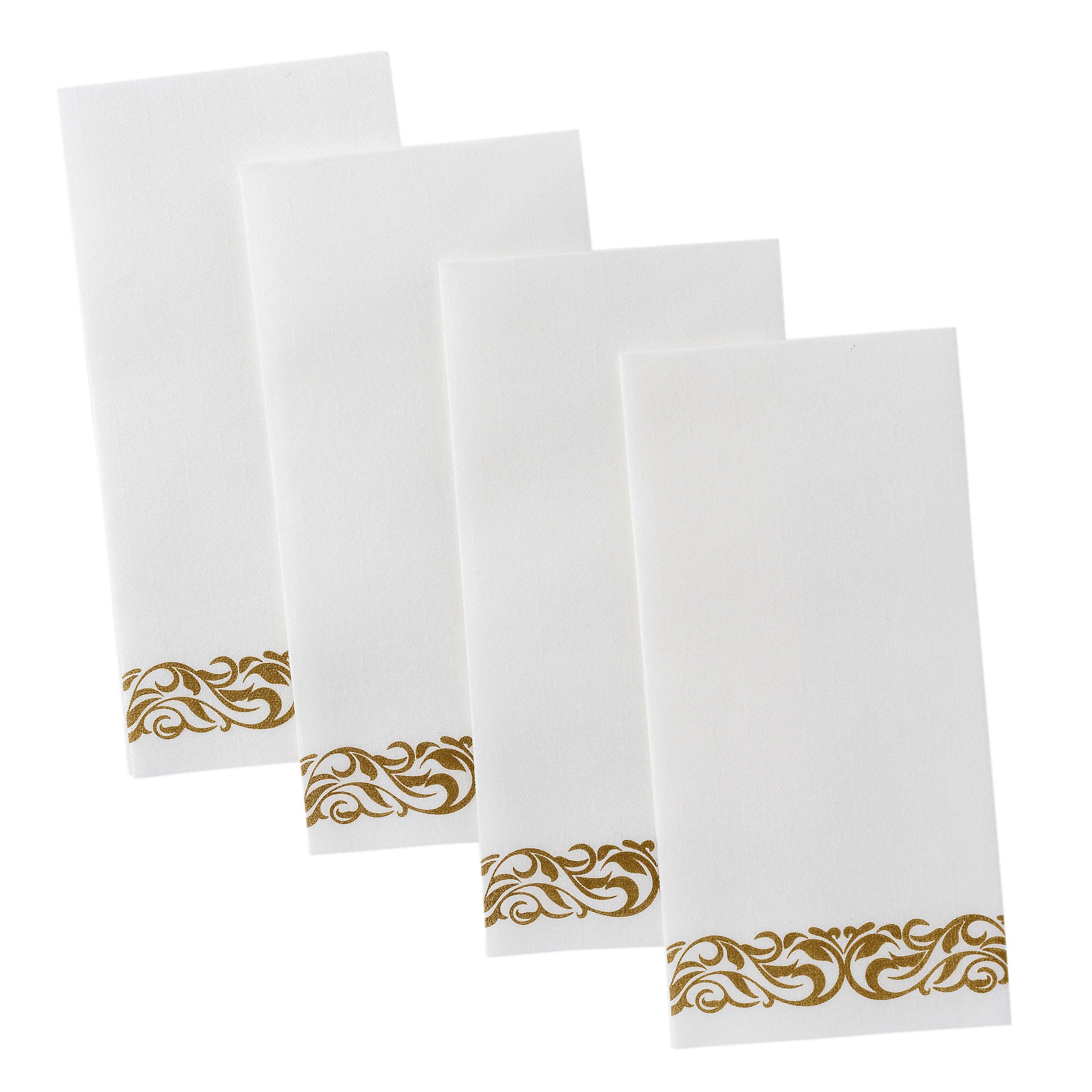 50-Pack Premium Disposable Linen-Feel Guest Towels - Decorative White Bathroom Hand Towels with Gold Floral Pattern | Perfect for Parties, Weddings & Upscale Restrooms