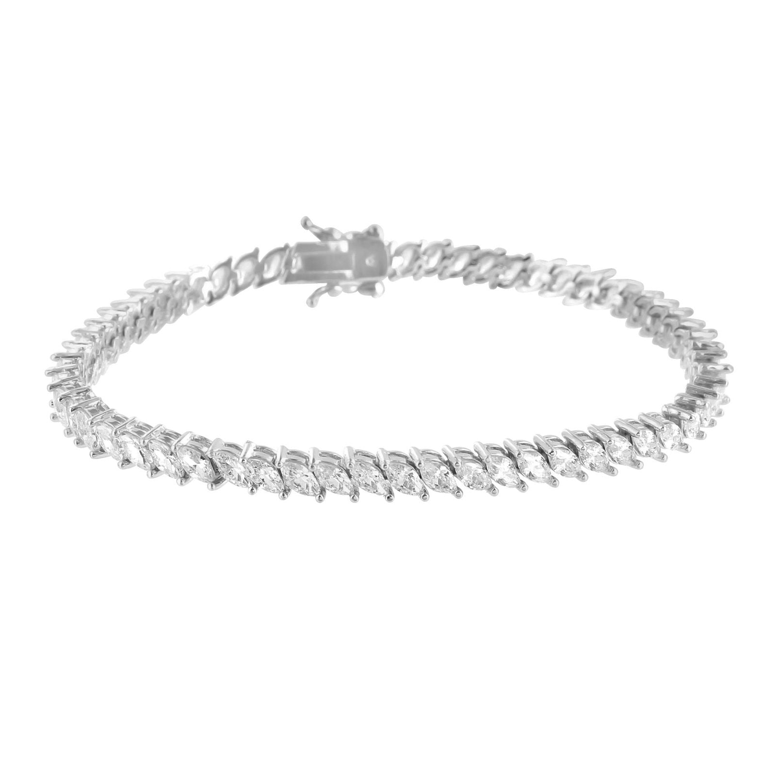 14K White Gold Marquise Cut Lab Diamond Link Bracelet - Elegant Jewelry for Weddings, Parties & Special Occasions