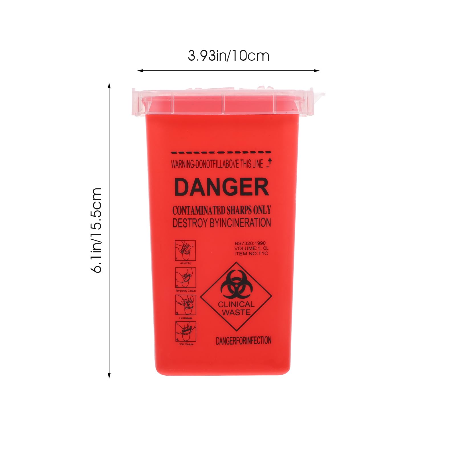 EXCEART Sharps Disposal Container - Biohazard Needle & Syringe Disposal Box - Small Portable Medical Waste Bin for Travel, Home, Clinic & Hospital Use (Red) - Safe Needle Disposal Solution for Diabetics, Tattoo Artists & Healthcare Professionals