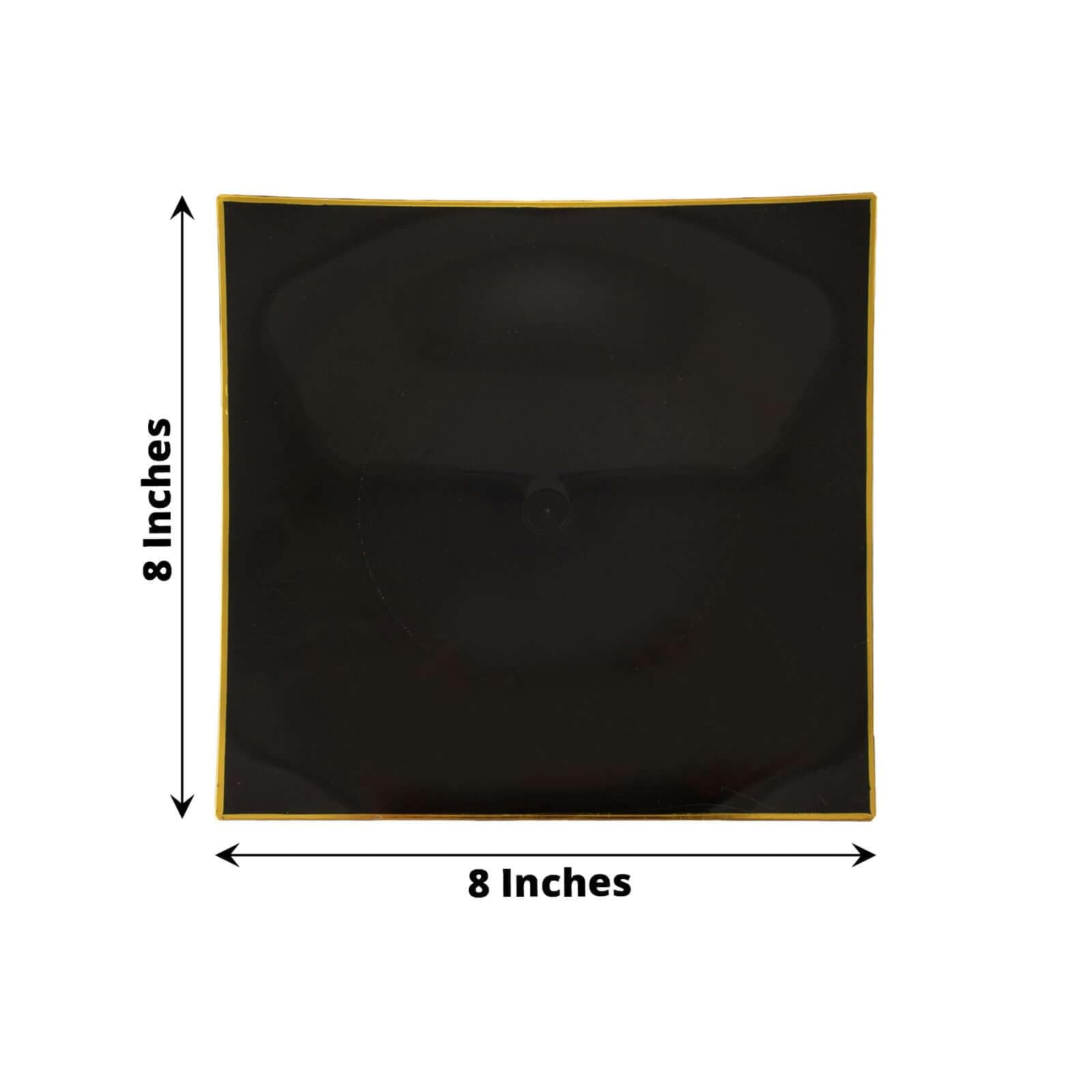 Efavormart 10-Pack 8 Inch Black and Gold Concave Square Plastic Dinner Plates - Disposable Party Plates for Weddings, Birthdays, and Special Events