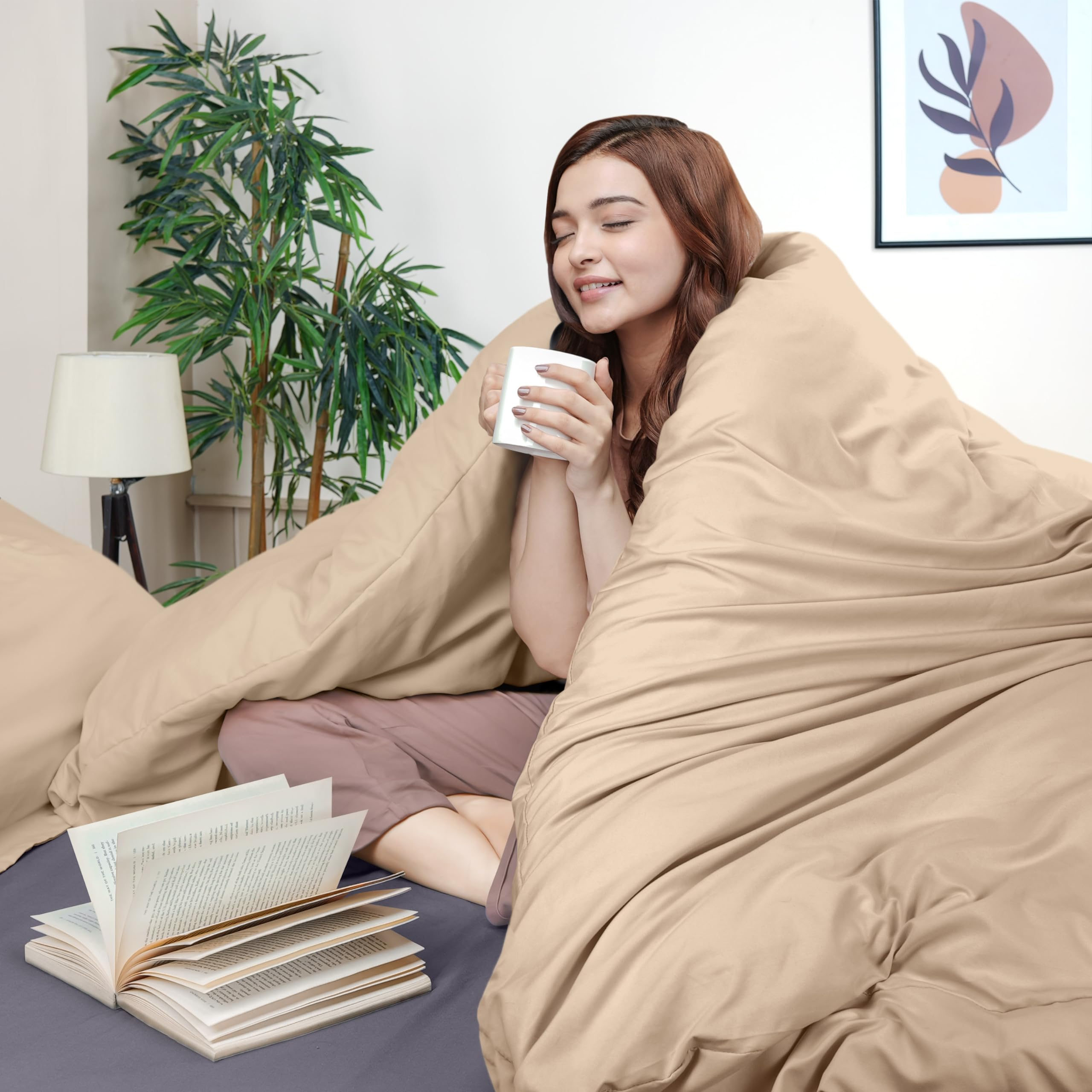 Utopia Bedding Queen Size Duvet Cover Set - 3 Piece Soft Brushed Microfiber Comforter Cover with Zipper Closure & 2 Pillow Shams (90x90 Inches, Beige) - Perfect for Cozy Bedroom, Guest Room & Hotel Stays
