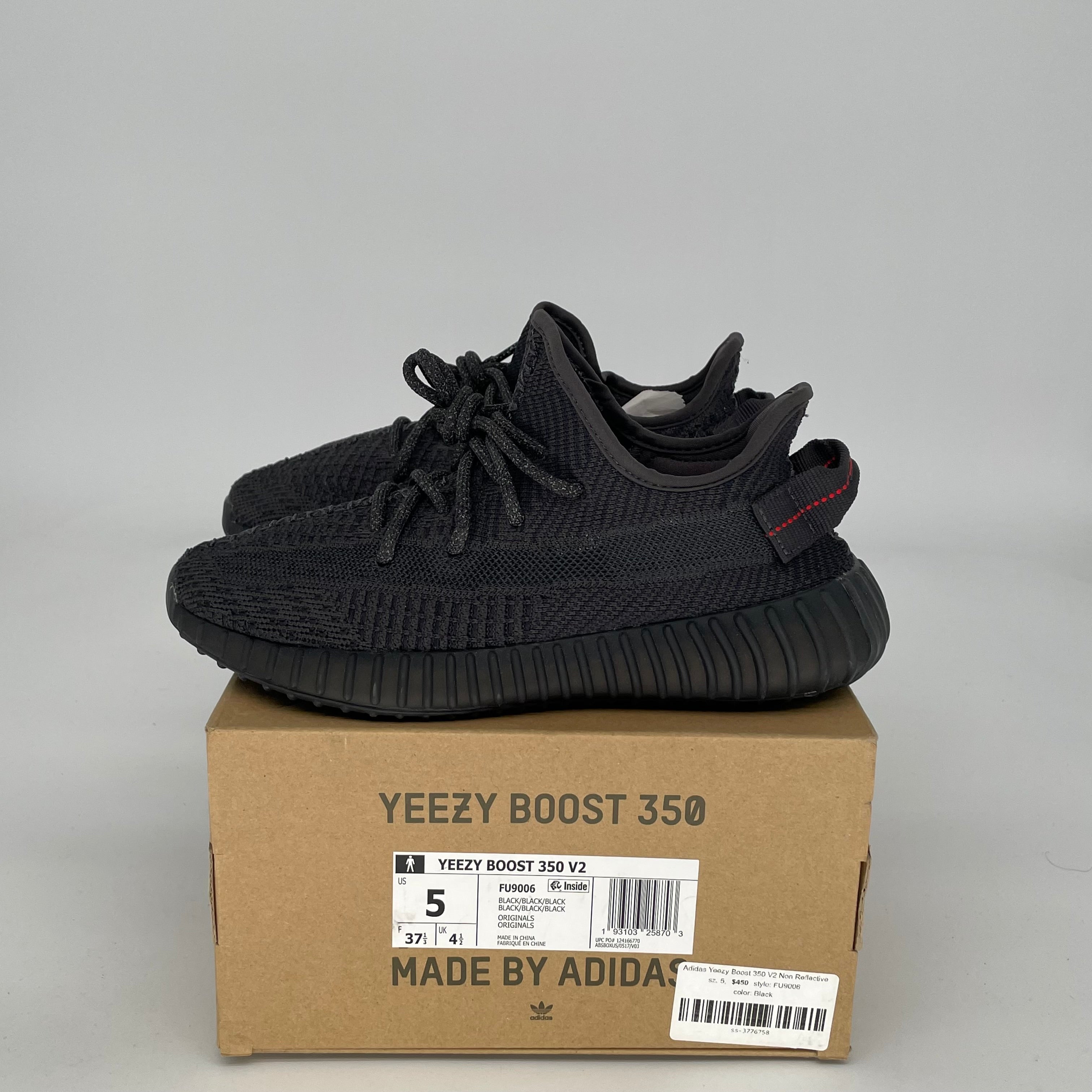 Adidas Yeezy Boost 350 V2 Black Non-Reflective Men's Running Shoes Size 5 - Stylish & Comfortable Sneakers for Casual Wear, Gym & Street Fashion