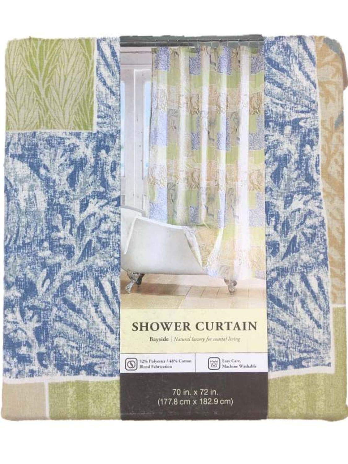 Bayside Coastal Print Shower Curtain - Waterproof Fabric Bathroom Decor for Beach Theme, Nautical or Coastal Style Homes - Perfect for Bathrooms, Guest Rooms, Vacation Rentals