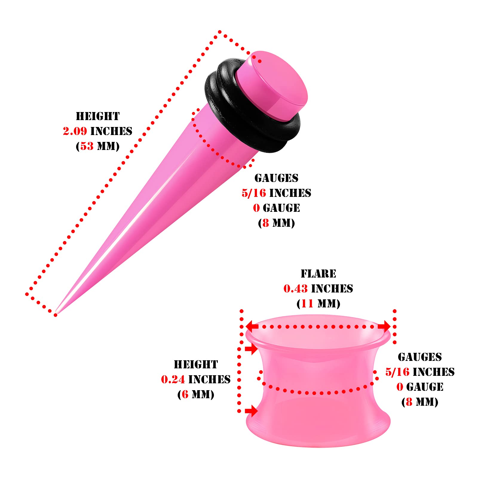 2 Pairs Acrylic Taper Expander Silicone Double Flare Saddle Flesh Tunnel Ear Plugs - Ear Stretching Jewelry for Gauged Ears - Perfect for Body Piercing, Ear Lobe Stretching & Alternative Fashion Styles