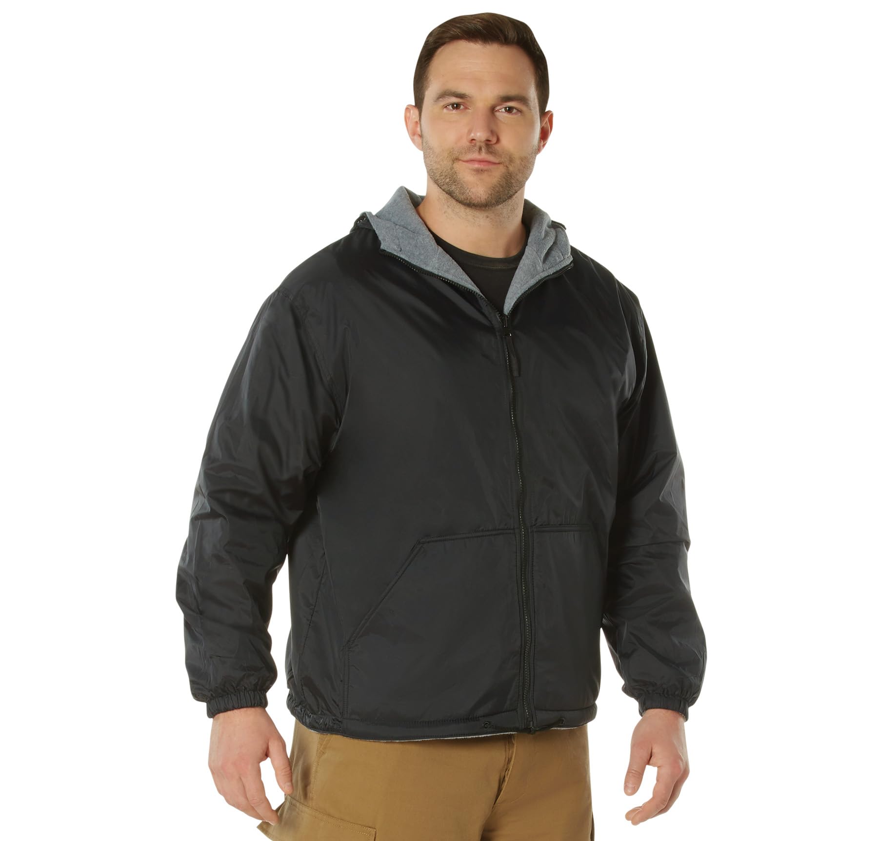 Rothco Reversible Fleece Lined Nylon Jacket with Hood - Lightweight Waterproof Windbreaker for Outdoor Hiking, Camping & Winter Activities