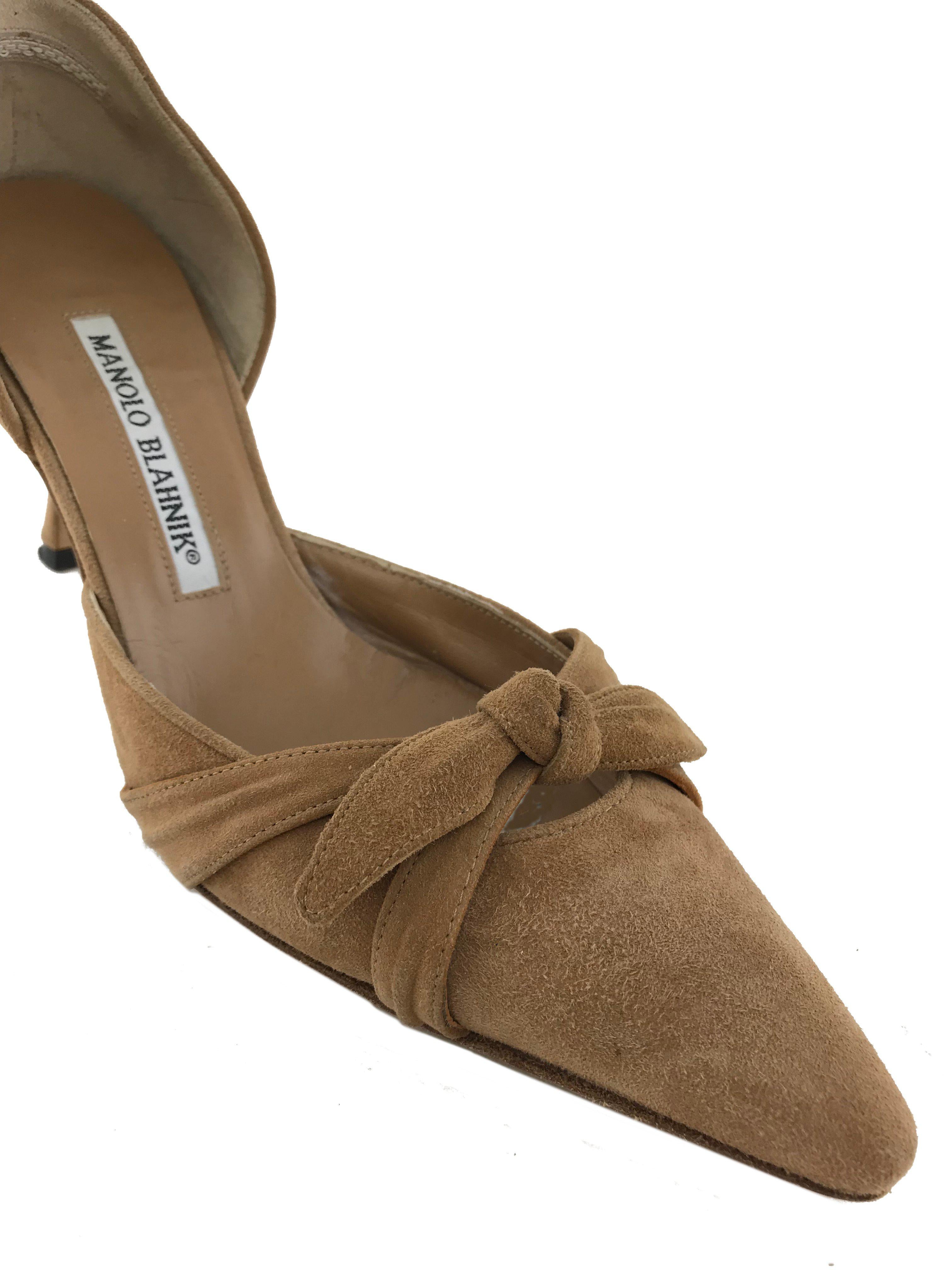 Manolo Blahnik Suede d'Orsay Pumps Women's Size 5.5 - Elegant Pointed Toe Heels for Wedding, Party & Office Wear