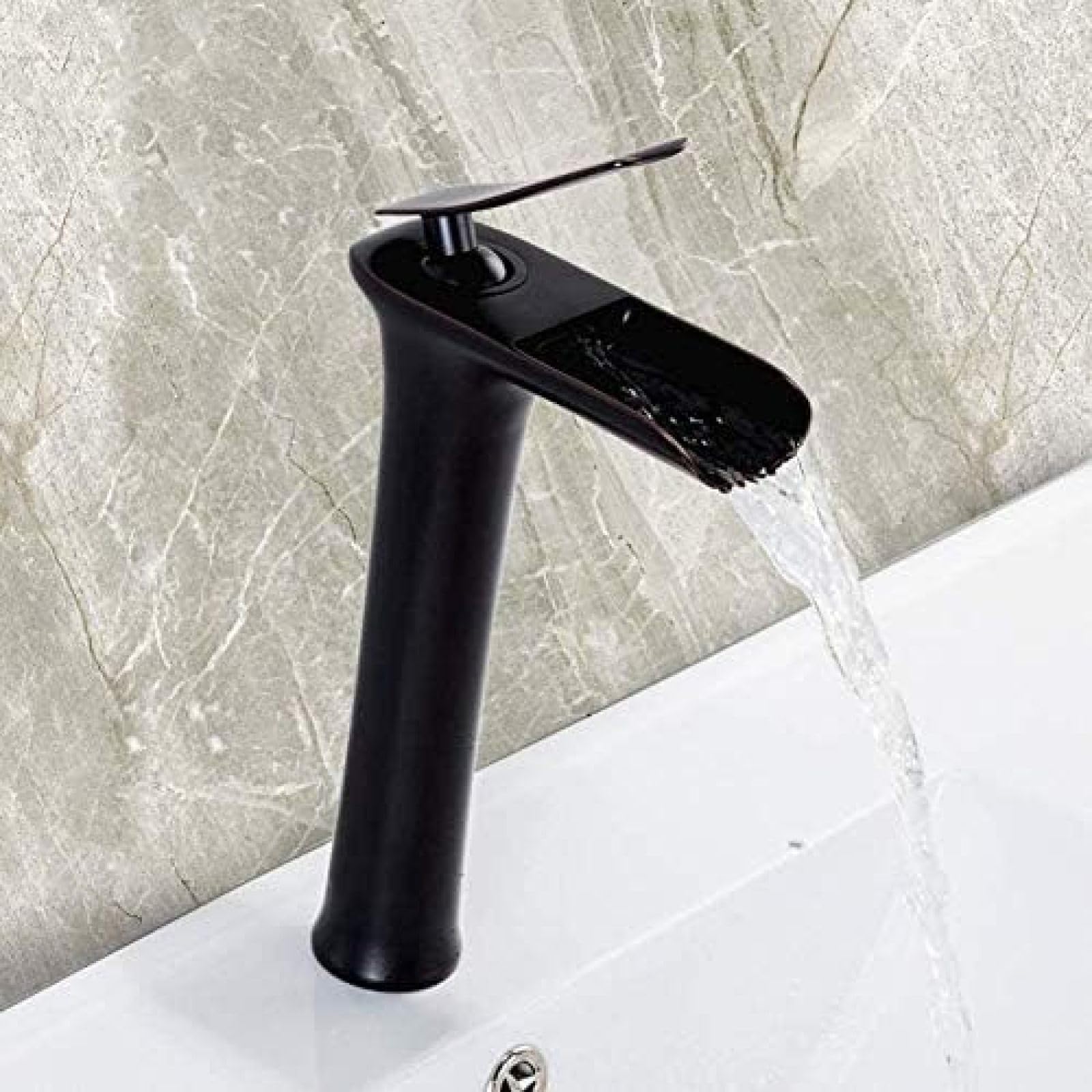 CRJUS Black Waterfall Kitchen Faucet - Modern Sink Mixer Tap with High Arc Spout for Washing Dishes & Food Prep | Perfect for Home, Restaurant, and Commercial Kitchen Use