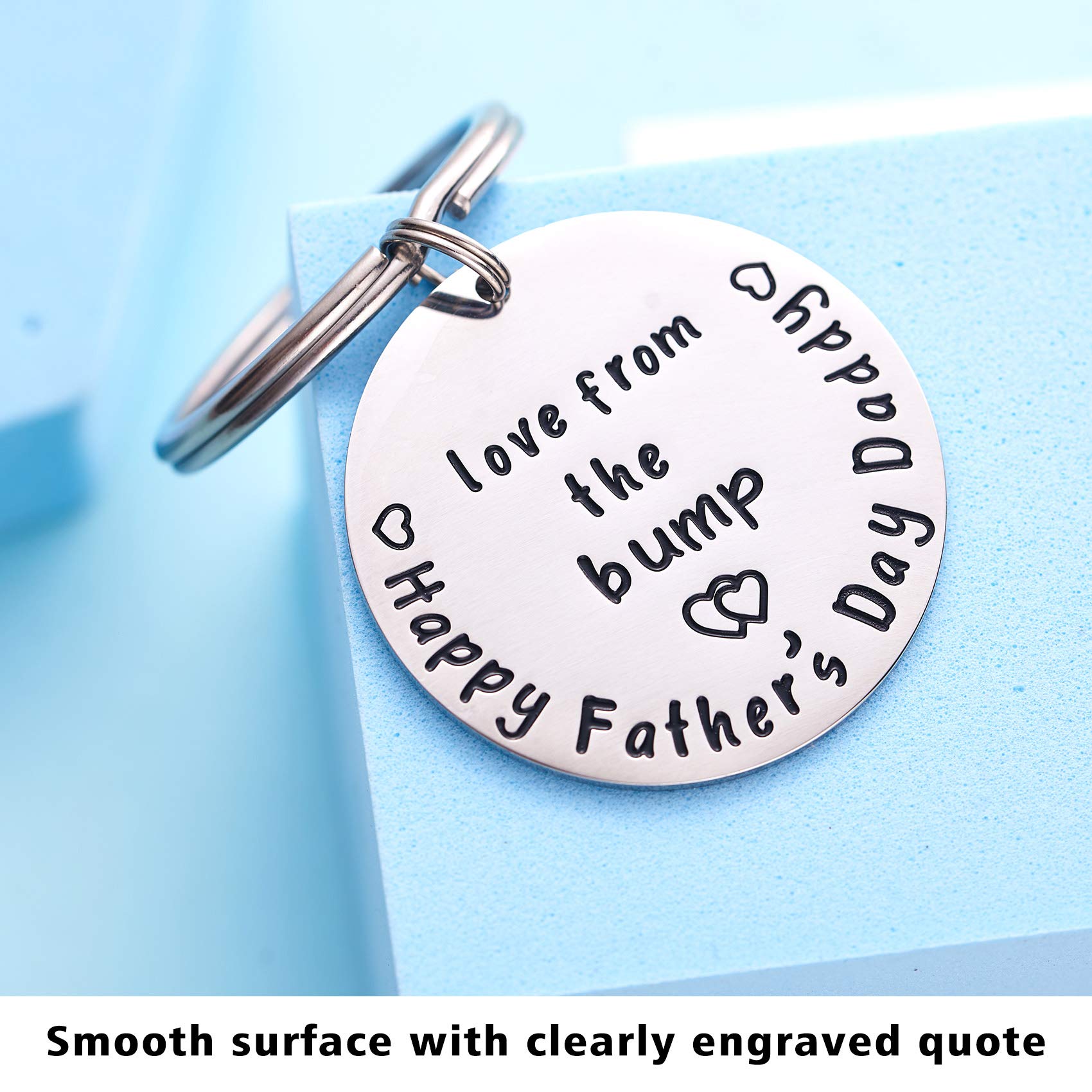 Personalized Happy Father’s Day Keychain Gift from Daughter or Son - Stainless Steel Engraved Keyring for Expecting Dads | Perfect Pregnancy Announcement & New Dad Gift Idea