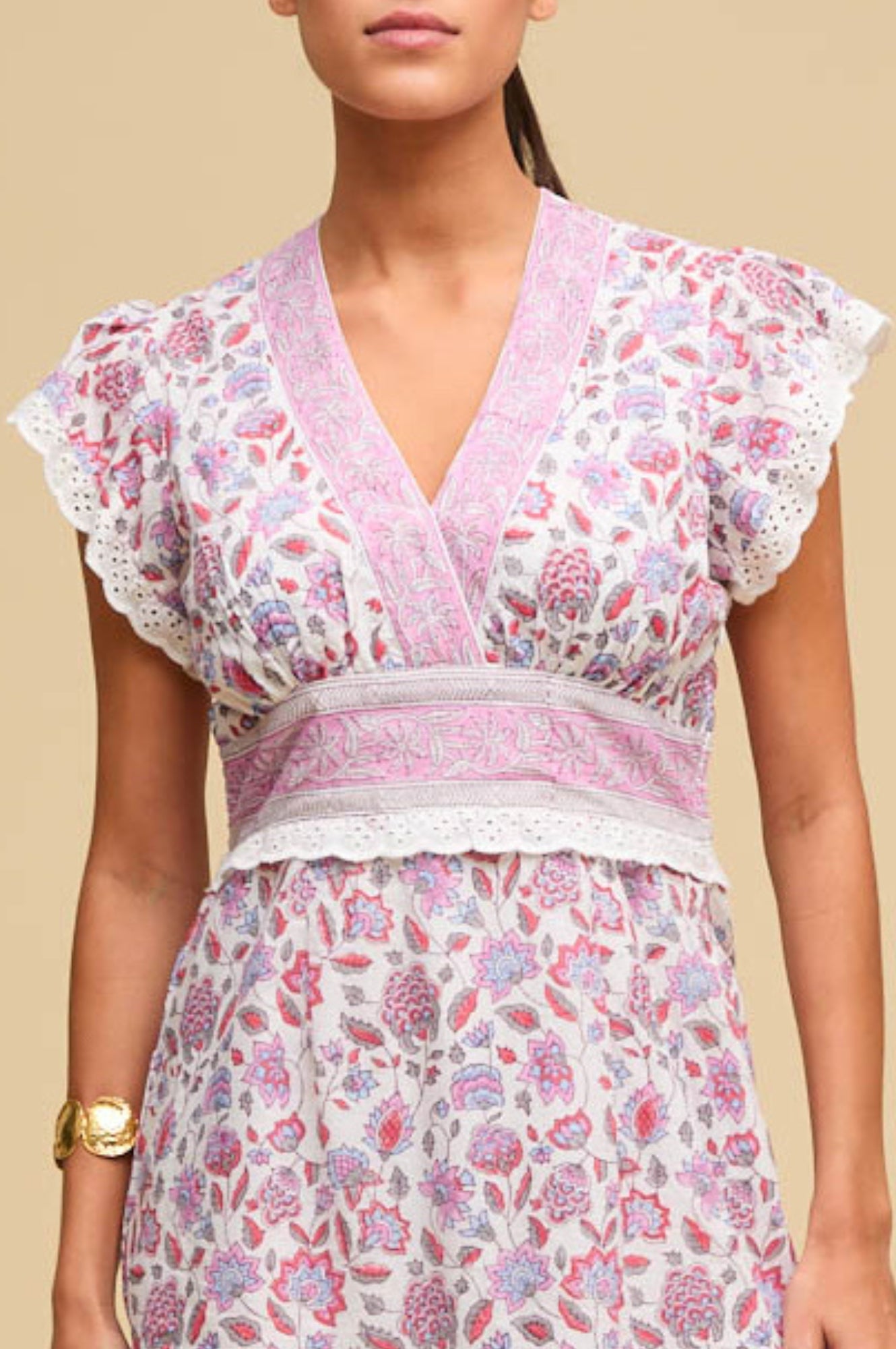 Pippa Block Print Mini Dress - Floral Summer Dress for Women | White & Pink | Perfect for Beach, Vacation & Casual Outings