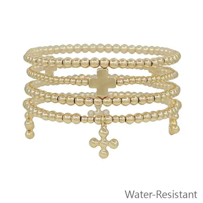 4 Pack Gold Beaded Stretch Bracelets for Women - Adjustable Stackable Boho Jewelry for Party, Wedding & Everyday Wear