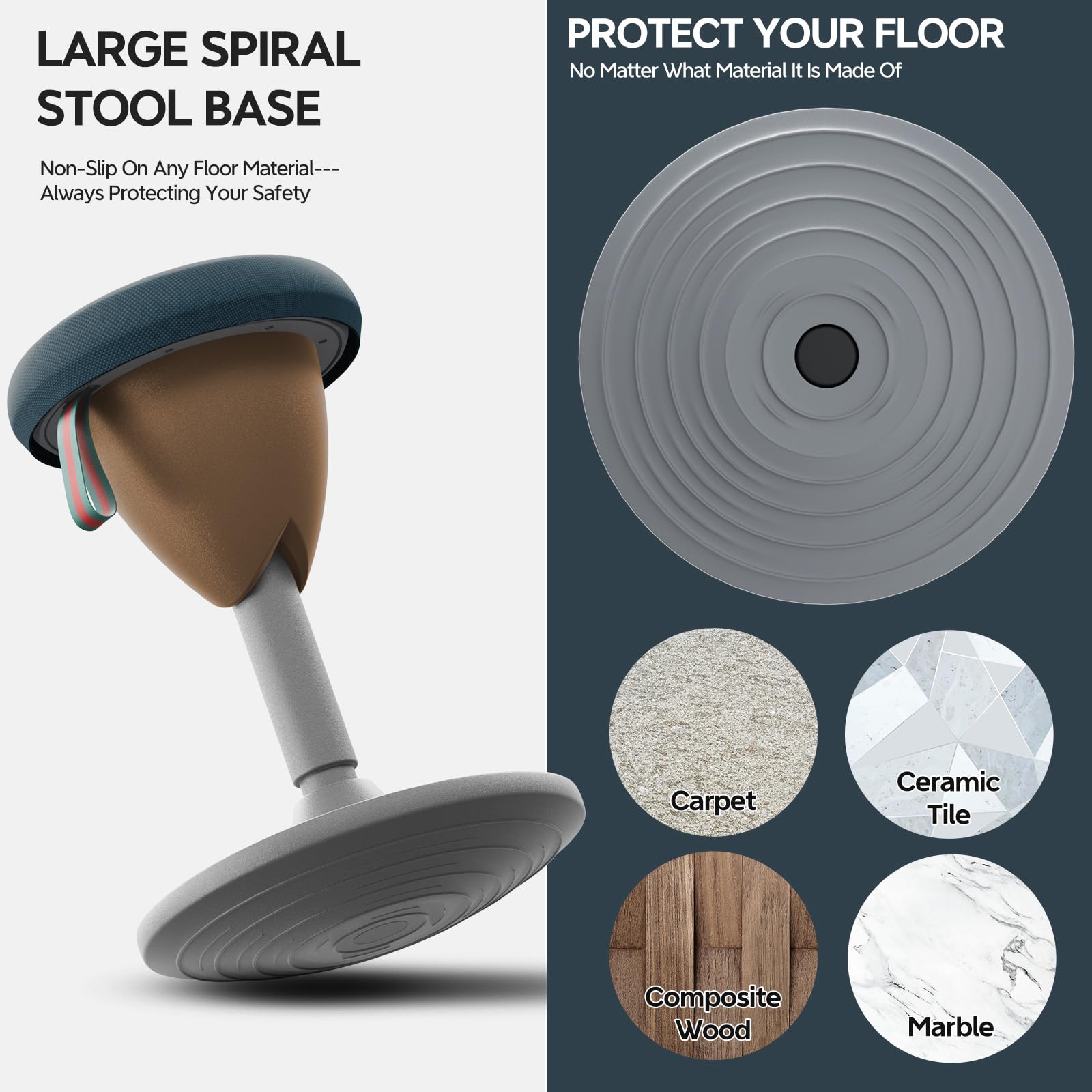 **Adjustable Height Wobble Stool for Standing Desk - 360° Rocking Motion & Non-Slip Base - Ergonomic Office & Classroom Chair - Portable Balance Stool (Gray Brown) - Perfect for Active Sitting & Home Office**