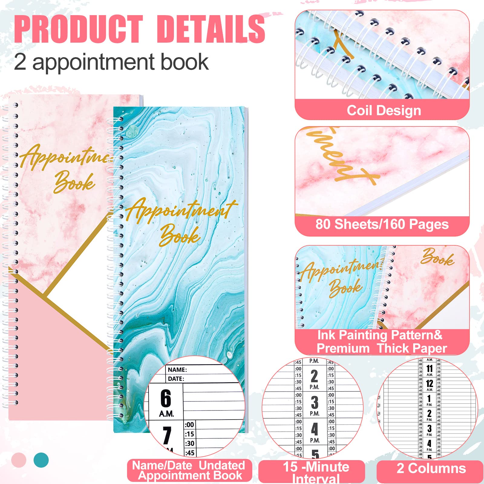 Gersoniel 2-Pack Undated Weekly Planner for Salon & Hairstylists - 11.2 x 4.5 Inch Appointment Book, Daily Schedule Organizer for College, Office & Home Use - Perfect for Stylists, Students & Professionals