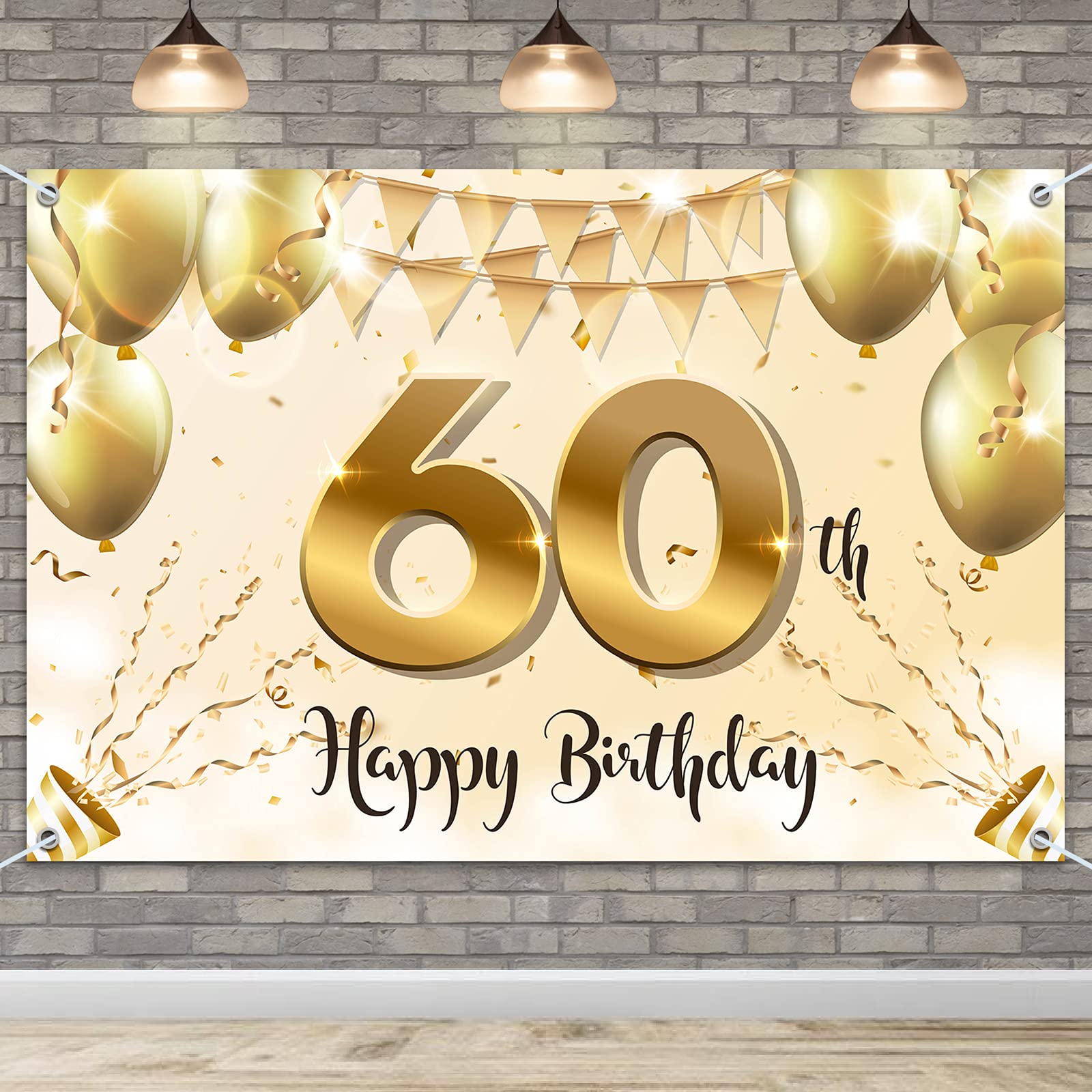 Happy 60th Birthday Banner Backdrop - 6x4ft White Gold 60th Birthday Party Decorations for Women - Perfect for Milestone Celebrations, Retirement Parties & Anniversary Events