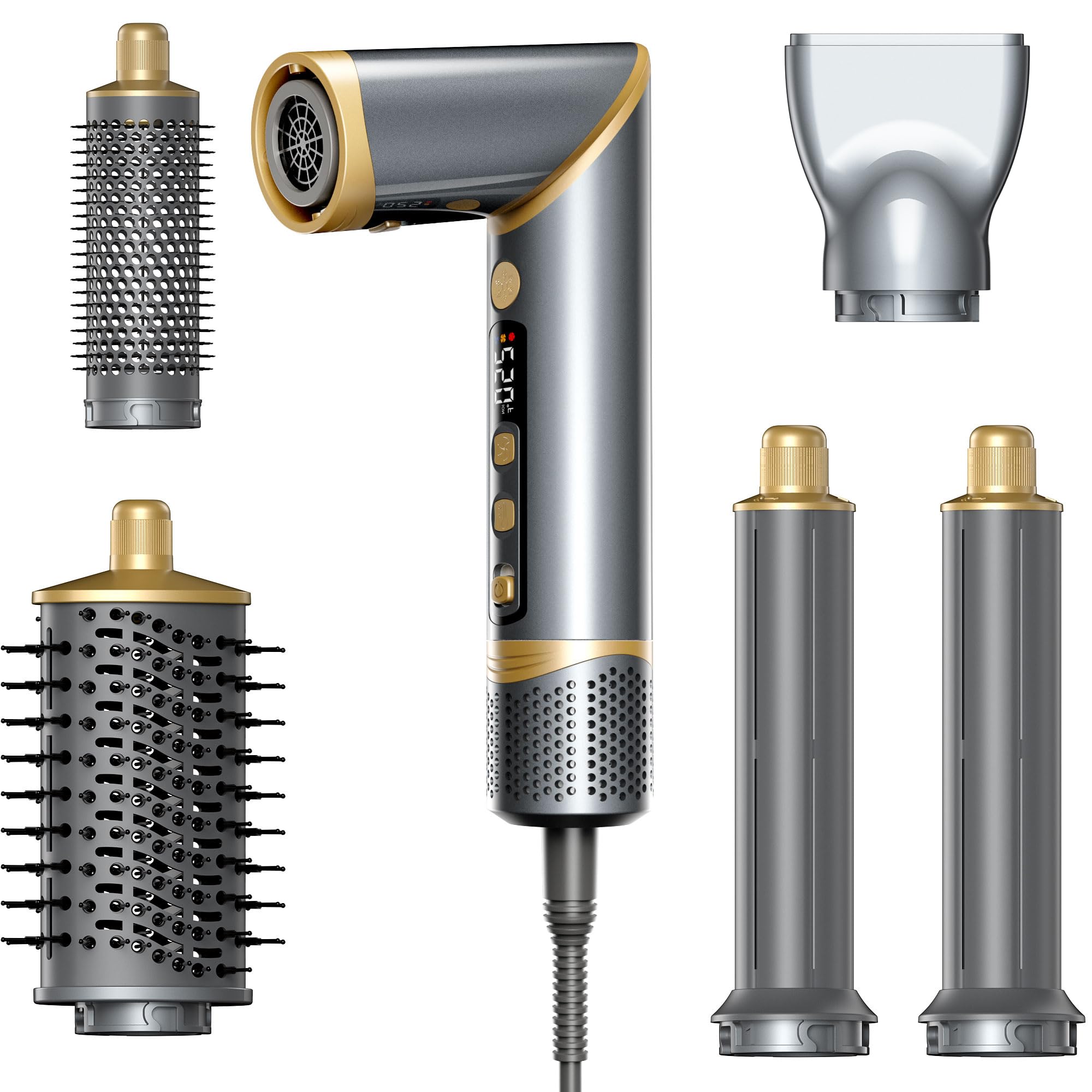 Easywave 5-in-1 Air Wrap Hair Styler & Hot Air Brush Set - Professional Hair Dryer for Fast Drying, Curling, Volumizing & Smoothing with Oval Brush & Concentrator - Perfect for Salon-Quality Styling at Home, Travel & Daily Hair Care