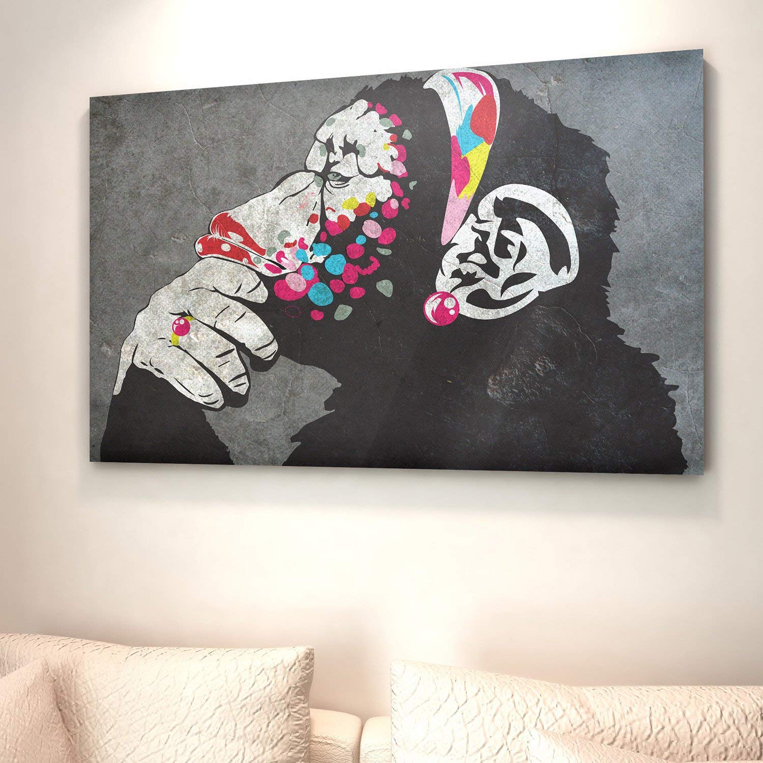 Funny Monkey Poster Art for Nursery & Kids Room - Printable Banksy Inspired Chimpanzee Wall Decor - Perfect for Baby Girl & Teen Room Decorations - Playroom, Bedroom & Classroom Wall Art