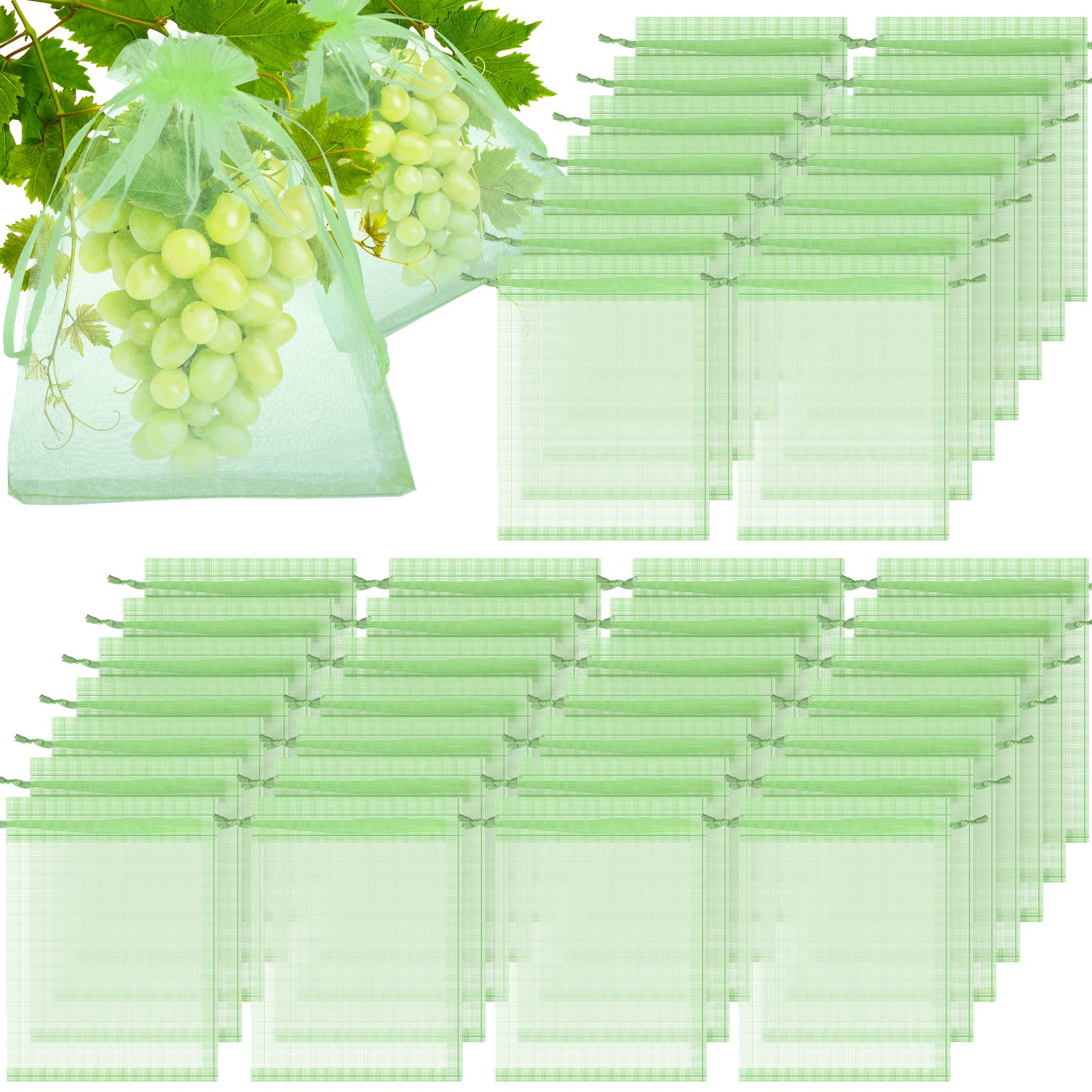 200 Pcs Fruit Protection Bags with Drawstring - 8x12 Inch Green Mesh Netting Bags for Apple, Peach & Vegetable Garden Protection - Perfect for Pest Control & Organic Gardening
