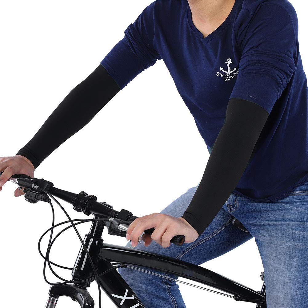 Keenso 1 Pair Windproof Fleece Arm Warmers for Cycling & Outdoor Sports - Breathable UV Protection Arm Sleeves Cover (Large, Black) - Ideal for Running, Hiking, Motorcycling & Cold Weather Activities