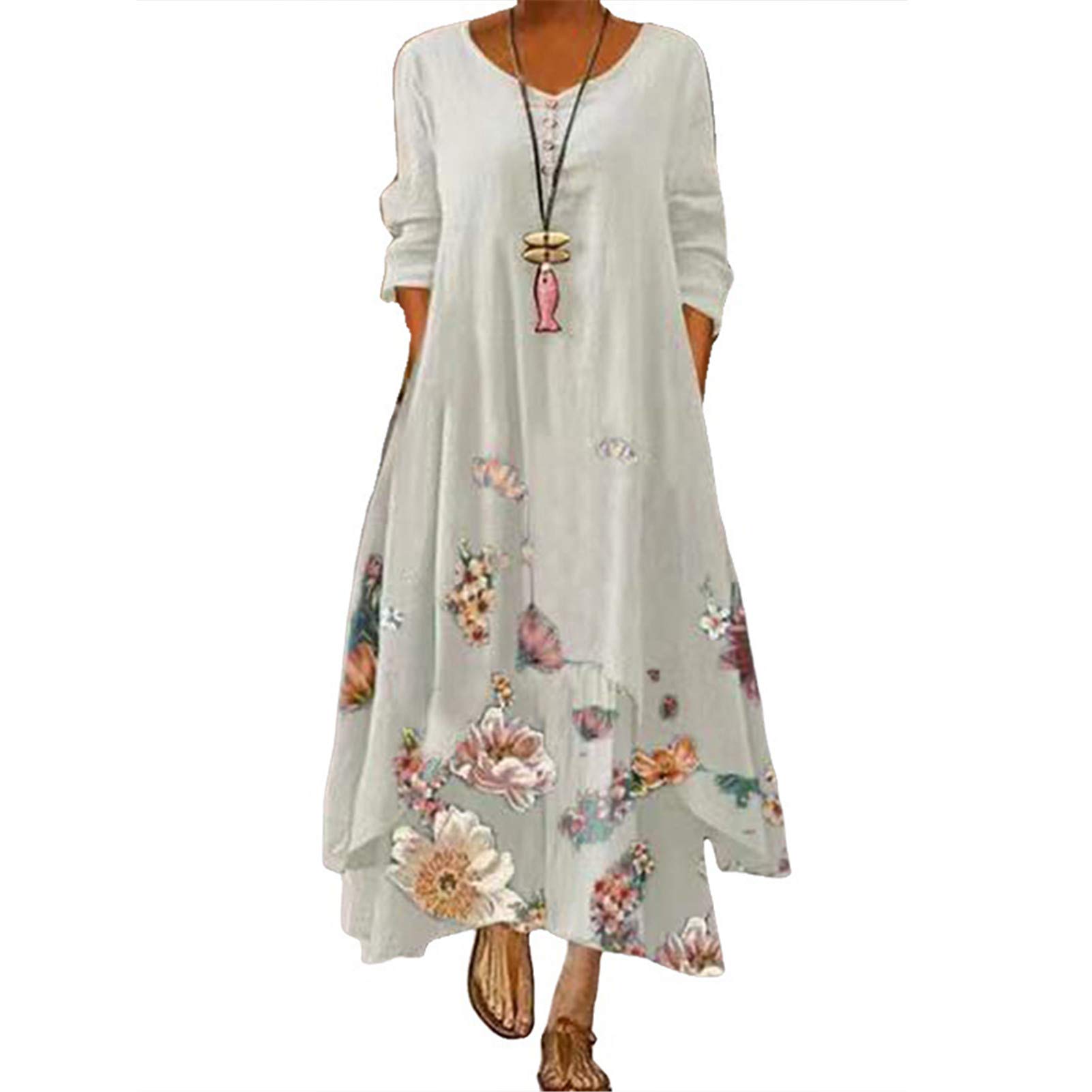 Korean Style Vintage Floral Print Plus Size Women's Casual Dress - Long Sleeve Spring Summer Dress for Women | Perfect for Office, Date Night & Outdoor Events