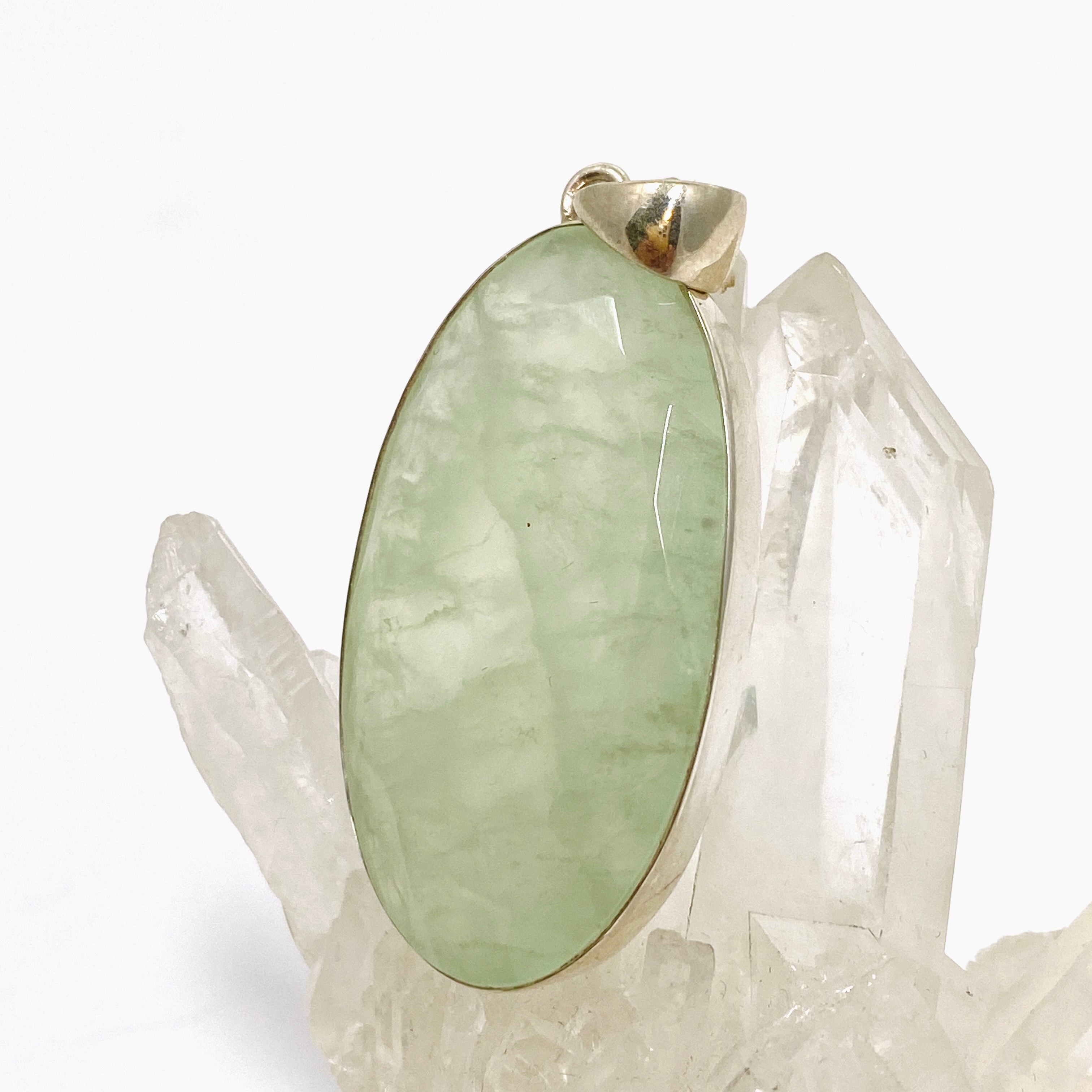 Natural Prehnite Oval Faceted Pendant Necklace - 925 Sterling Silver Jewelry for Women - Perfect for Daily Wear, Gift Giving & Special Occasions