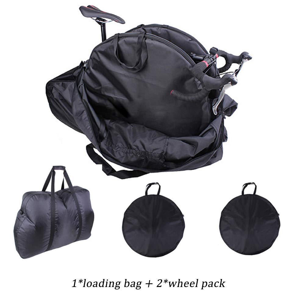 RIYIFER 29in Folding Bike Travel Bag - 420D Waterproof Nylon Bicycle Carrying Case with 2 Wheel Bags for Airplane, Train & Car Transport - Durable Black Bike Storage Solution for Commuting, Travel & Outdoor Adventures