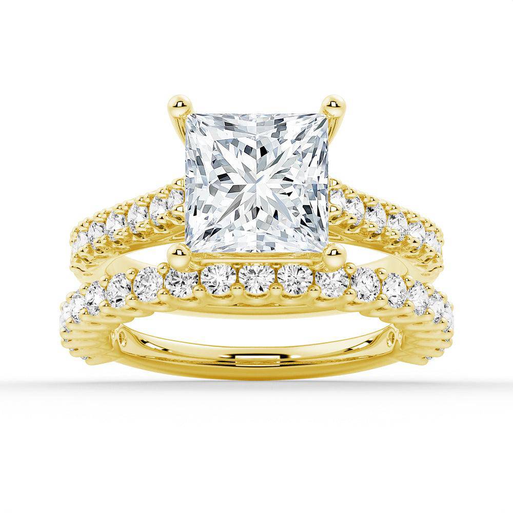 Princess Cut Pavé Moissanite Engagement Ring - 14K White Gold Wedding Band for Women | Sparkling Diamond Alternative for Proposals, Anniversaries & Special Occasions