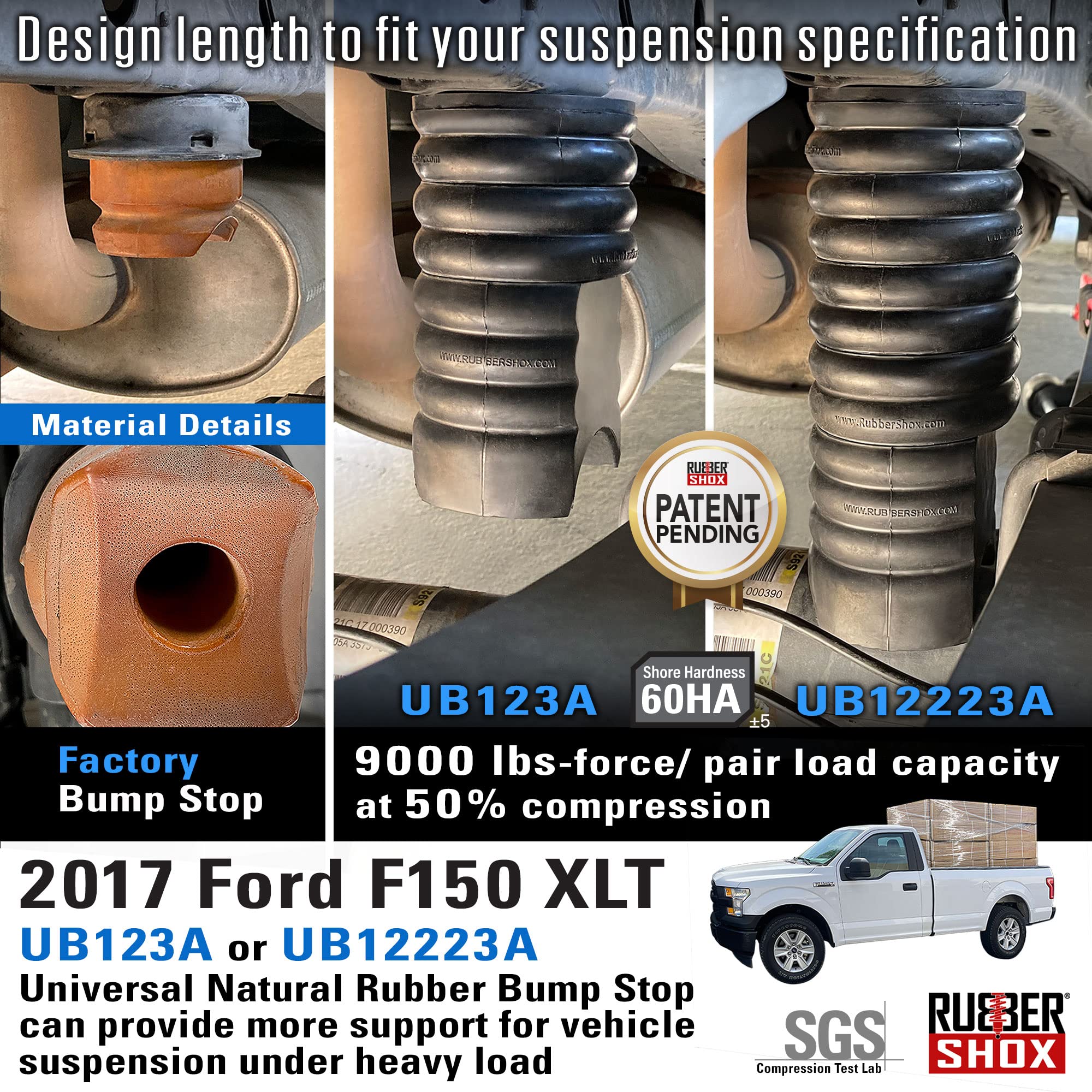 RubberShox Modular Natural Rubber Bump Stops for Ford F150 & F250 - Heavy Duty Suspension Upgrade Kit with 9000 lbs Capacity (5.5