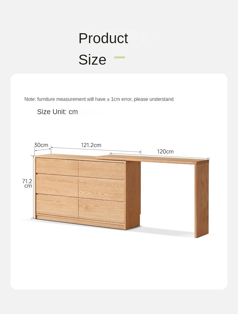 Solid Oak Wood Ultra Narrow Dressing Table - Compact Vanity Desk for Small Spaces, Bedroom, Apartment & Dorm Room