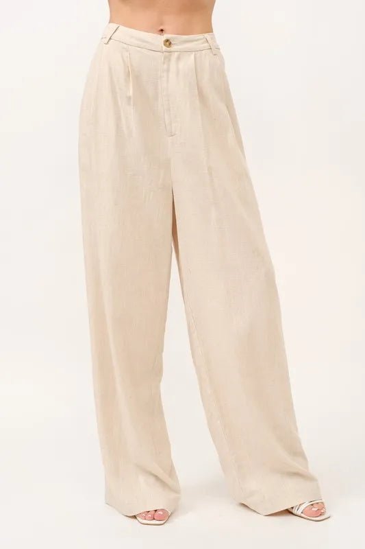 High Rise Wide Leg Linen Blend Pants for Women - Summer Comfort Stretch Trousers with Elastic Waist | Casual, Office & Vacation Wear