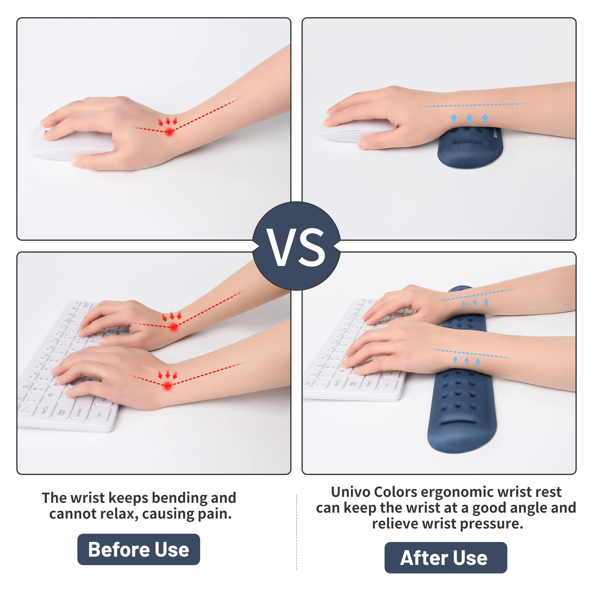 UnivoColors Navy Keyboard & Mouse Wrist Rest Set - Memory Foam Gel for Office & Gaming Comfort
