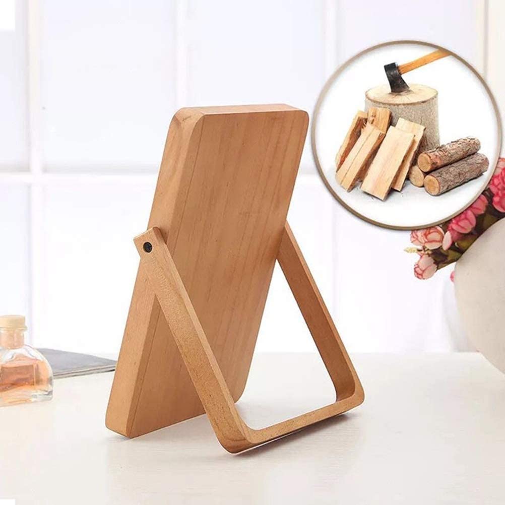 1PC Wooden Frame Vanity Mirror - Rectangular Makeup Mirror with Stand, Desktop Dressing Mirror for Women & Girls | Perfect for Bedroom, Bathroom, and Makeup Table