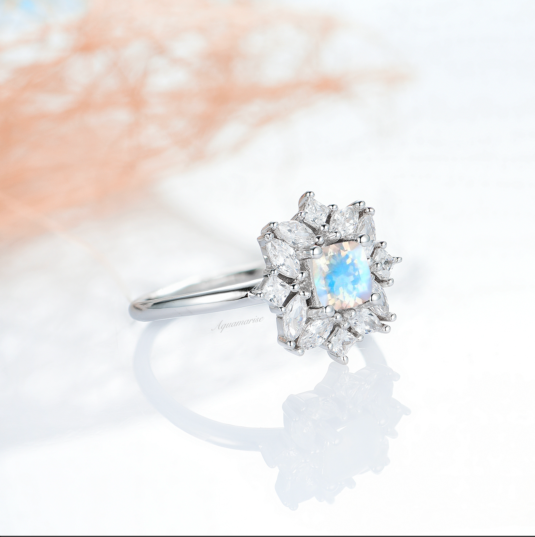 Magnolia Moonstone Ring - Sterling Silver Jewelry for Women, Handmade Boho Style, Perfect for Wedding, Engagement & Everyday Wear