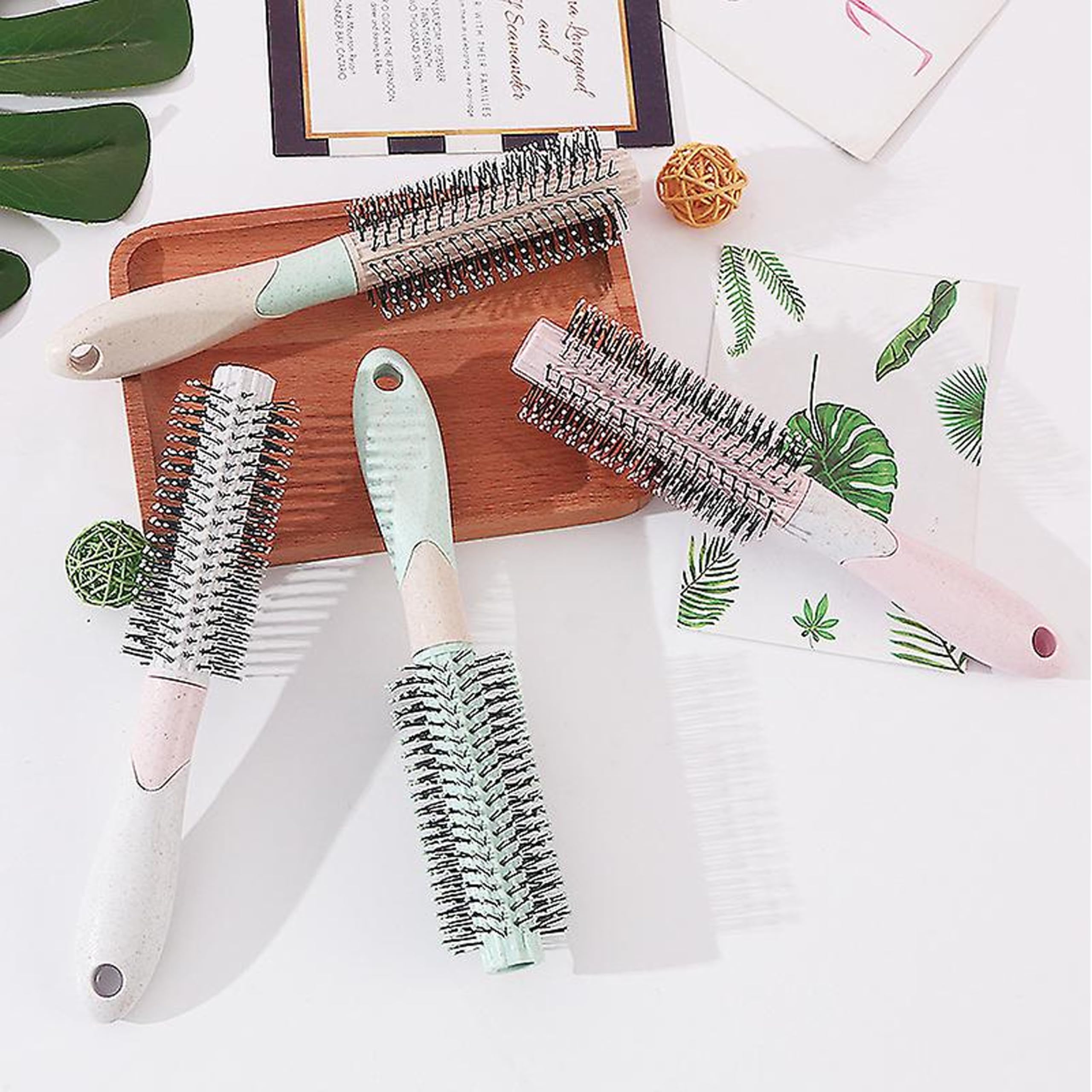 BlackLaoban Round Hair Brush for Blow Drying & Styling - Soft Nylon Bristles for Curly Hair - Perfect for Short & Medium Length Hair - Men & Women (Light Purple) - Ideal for Salon Styling, Home Use & Travel