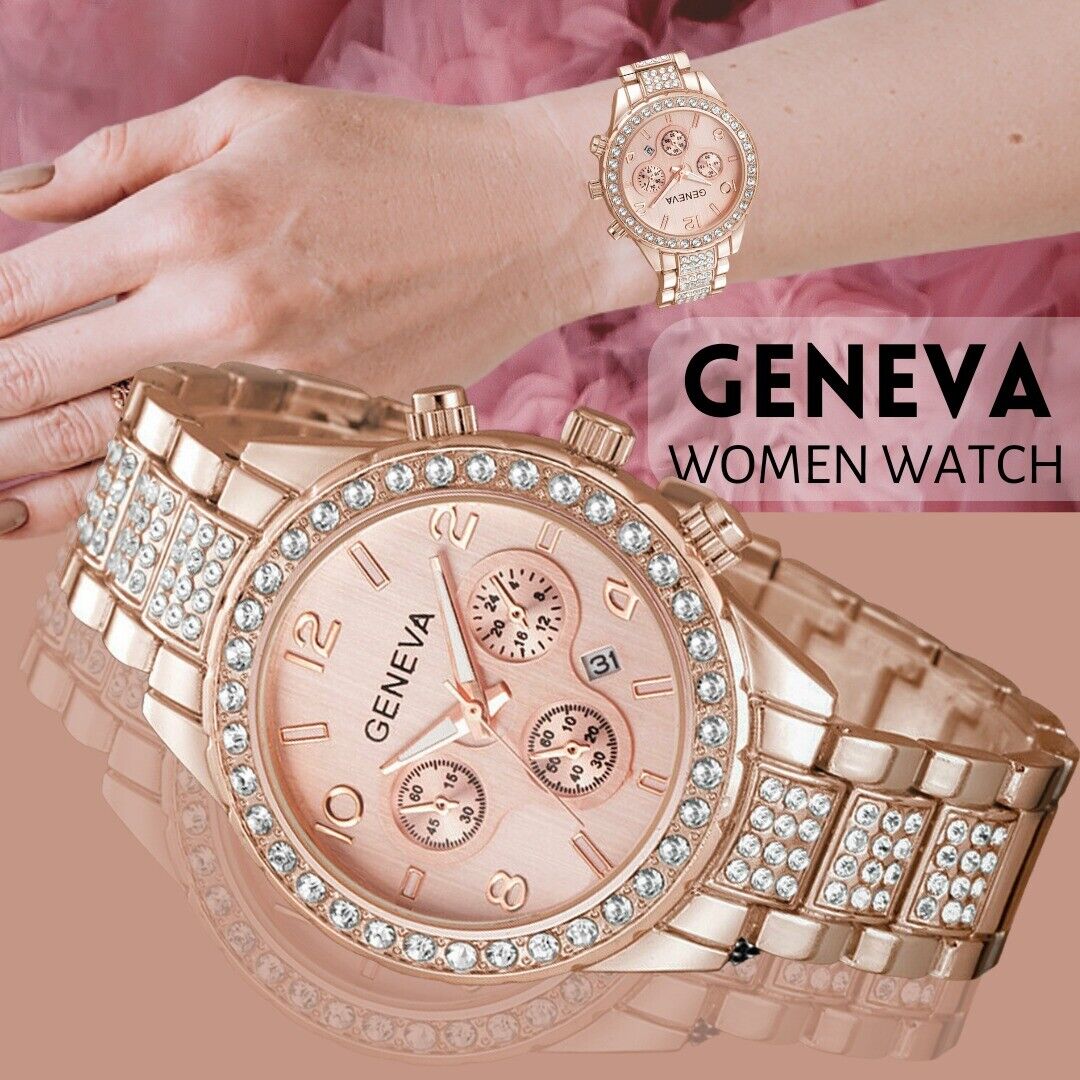 Luxury Waterproof Women's Stainless Steel Crystal Quartz Round Wrist Watch - Elegant Timepiece for Business, Party & Everyday Wear