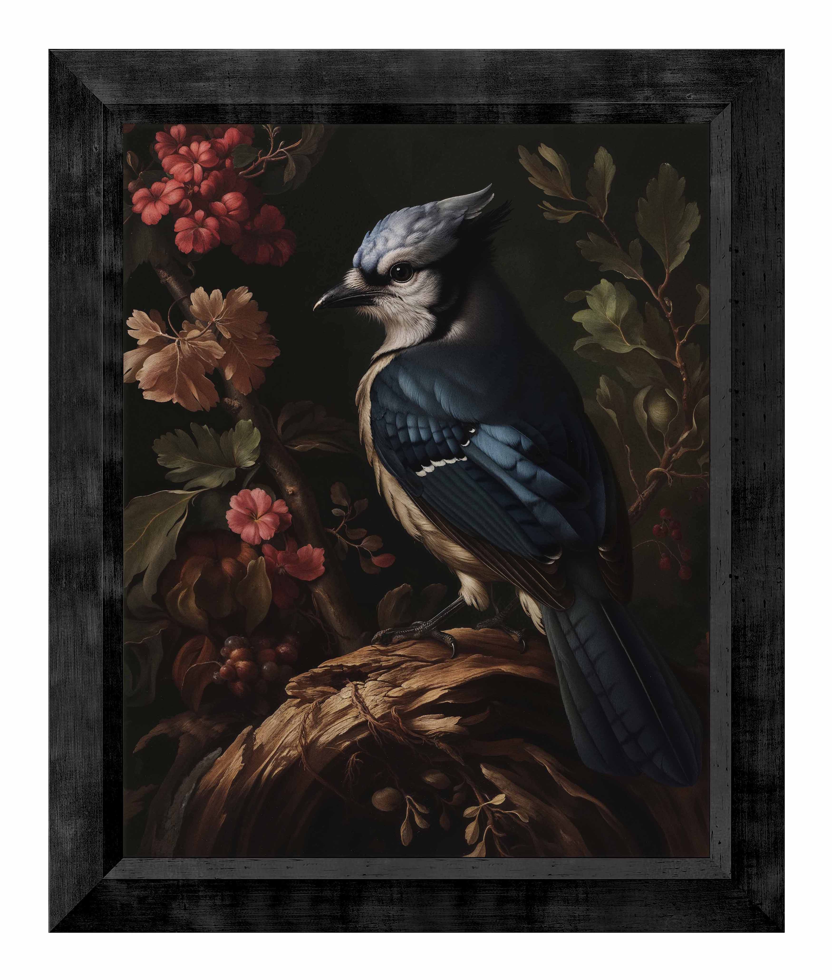 Blue Jay Among Flowers - Limited Edition Elegant Canvas Wall Art for Home & Office Decor | Nature-Inspired Painting for Living Room, Bedroom, or Gift