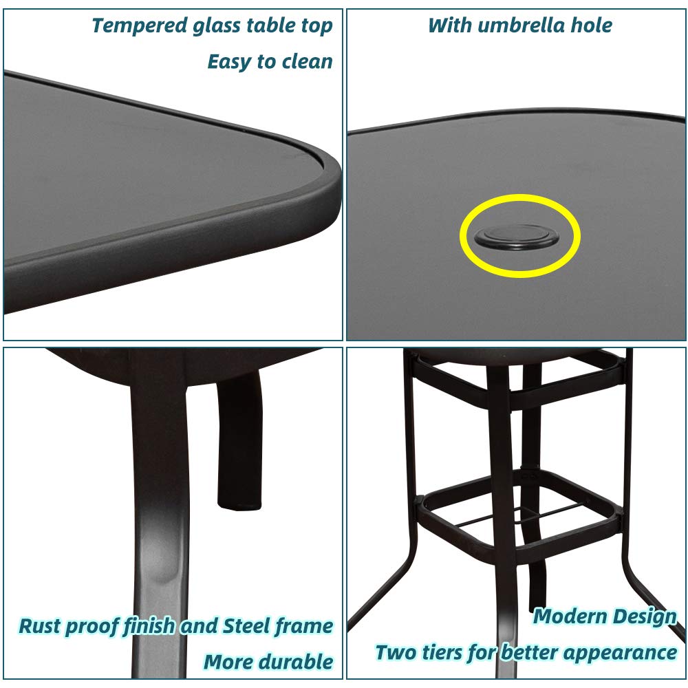 360° Swivel Patio Bar Set - Outdoor Height Bistro Chairs & Table (3pc) - All-Weather Steel Frame Furniture for Backyard, Garden, Deck & Poolside Relaxation