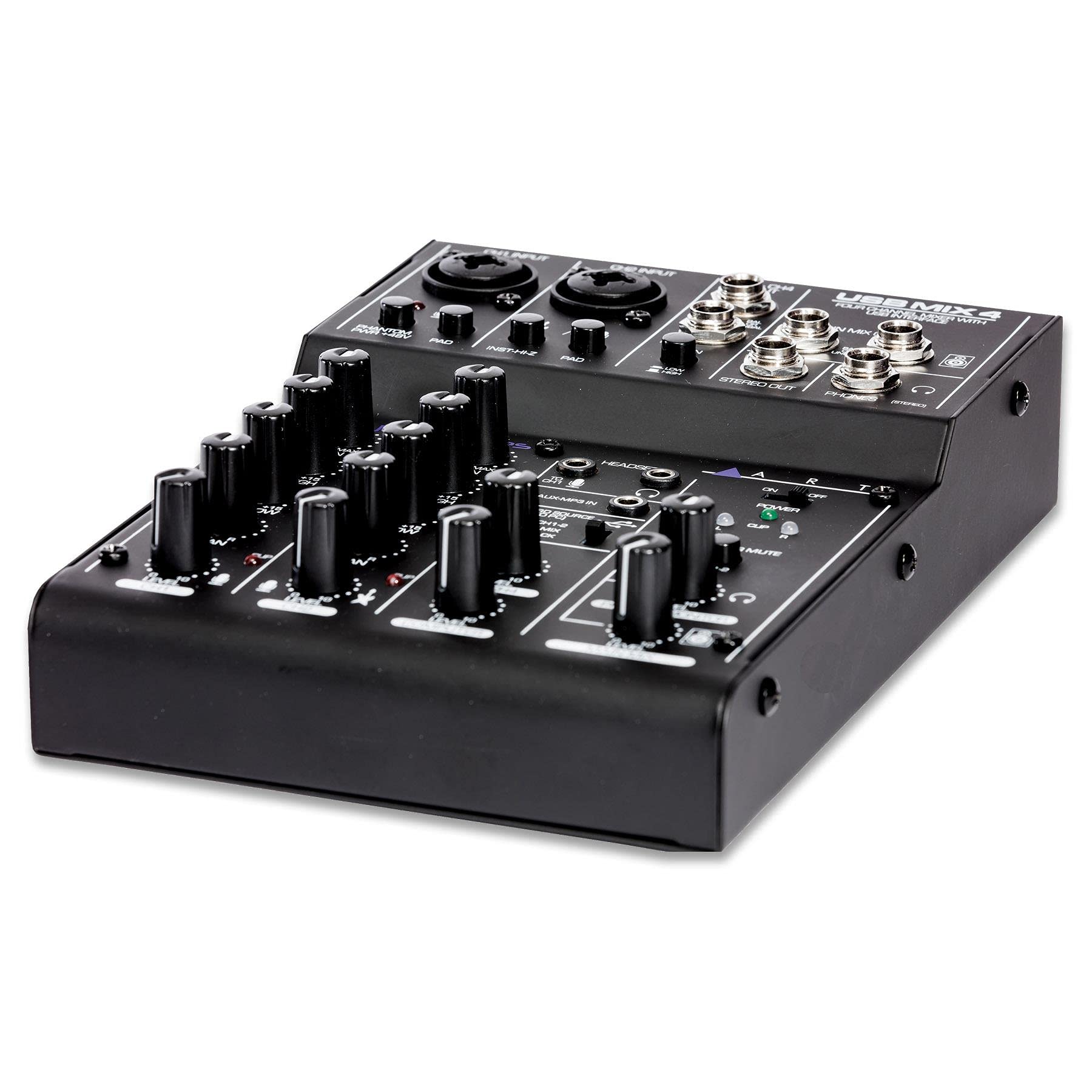 Professional ART USB Mix 4 Audio Mixer with Samson SR350 Studio Headphones Bundle - Perfect for Podcasting, Live Streaming & Home Recording Studio Setup