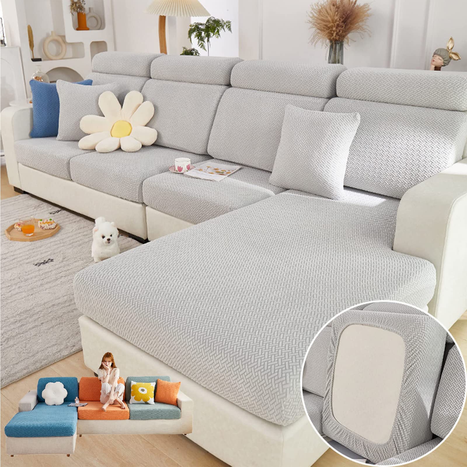 Stretchable Washable Sofa Cover - Durable Magic Couch Protector for Sectional & Single Seats - Light Grey Home Decor - Perfect for Living Room, Bedroom & Pet-Friendly Use